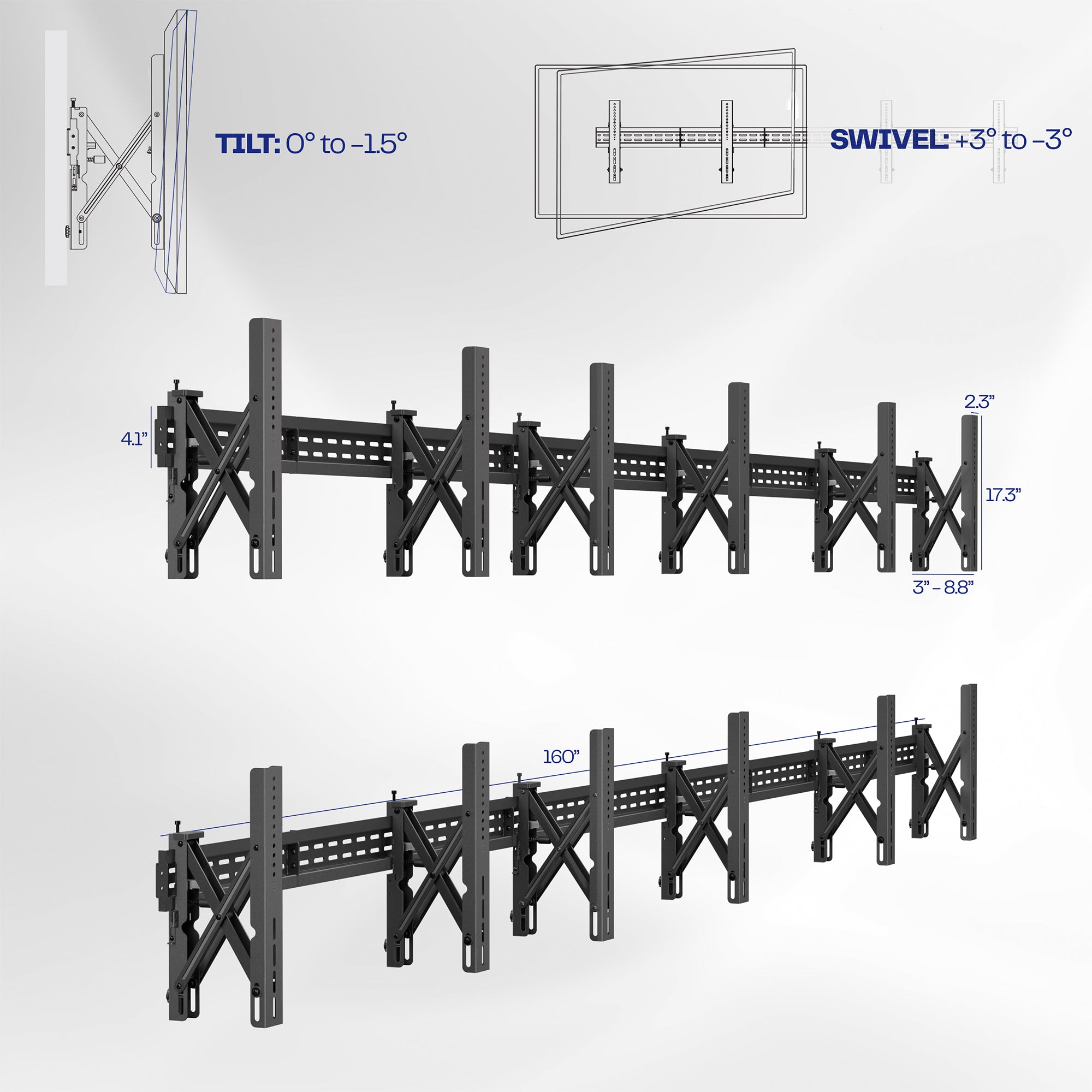2x3 Video Wall Mount for 37-65 Inch TVs - Heavy Duty TV Bracket for Commercial Displays, Digital Signage & Home Theaters