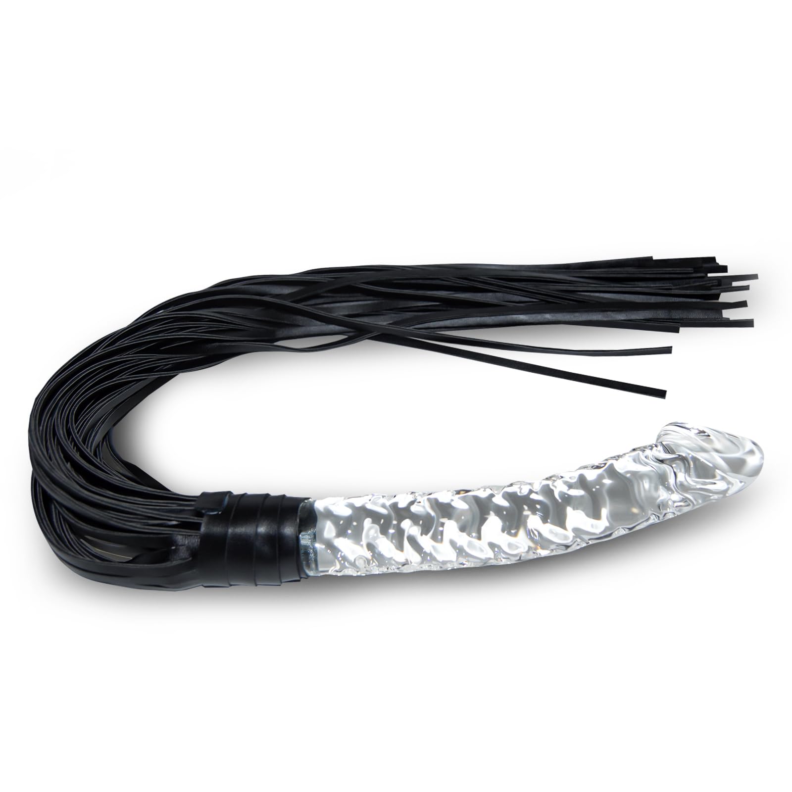 Realistic Glass Dildo with Leather Whip - SM Bondage Toy for Couples Role Play, Transparent Crystal Penis with Flogger for Men & Women, Perfect for BDSM, Anal Play & Sensual Exploration (Great for Spicing Up Bedroom Adventures)