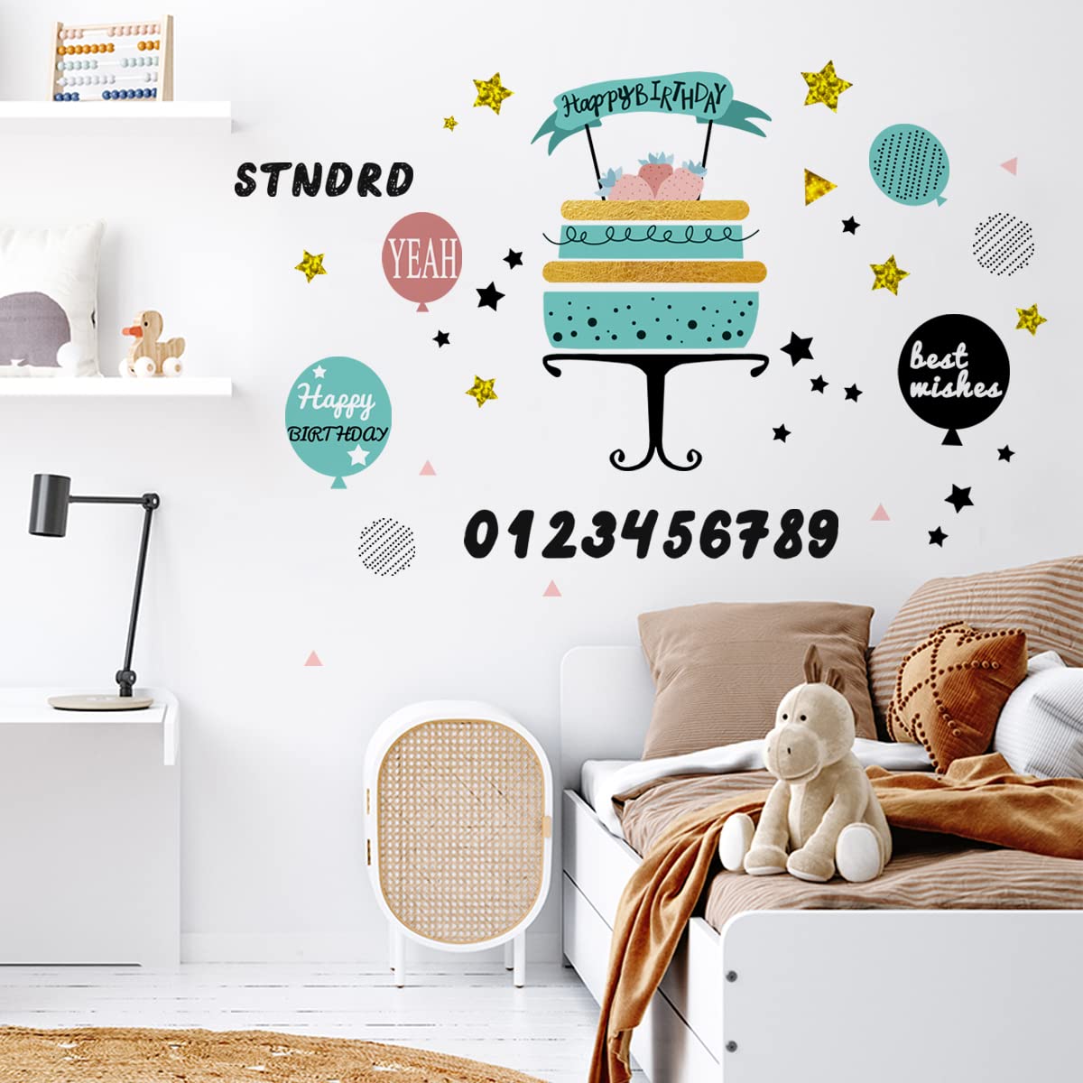 Birthday Party Wall Decals - Cute Cake & Balloon Stickers for Room Decor - Perfect for Kids Bedroom, Nursery, and Party Backdrop