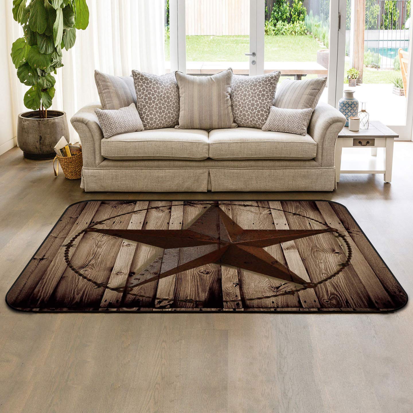 Western Texas Star Area Rug 4' x 6' - Soft Non-Slip Floor Carpet for Bedroom, Living Room, Kids Playroom | Home Decor, Nursery Rug, Durable Indoor Mat for Family Spaces