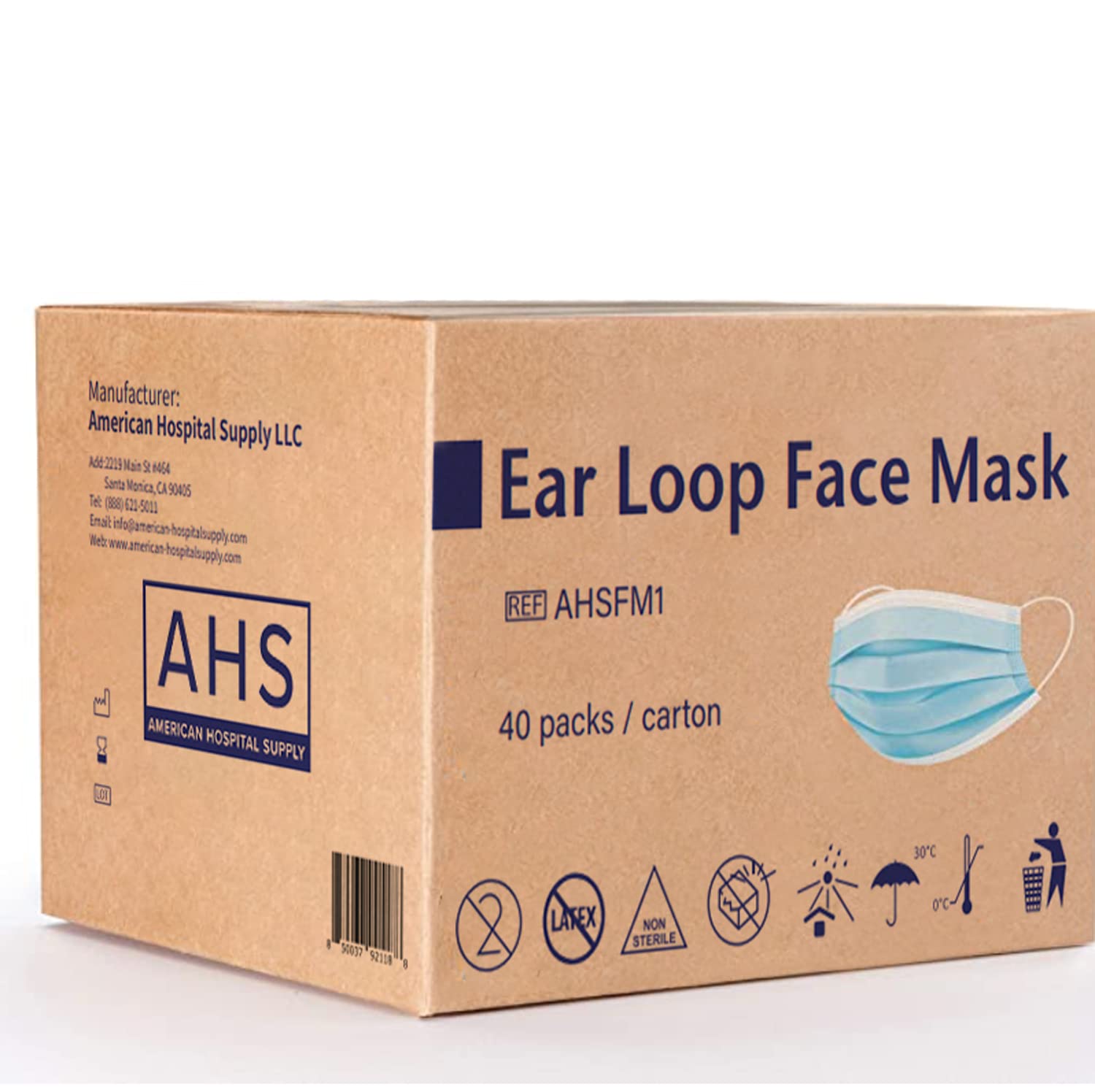 (AHS) Disposable Blue 3-Ply Earloop Face Masks - 2000 Pack (40 Boxes x 50pcs) | Comfortable Breathable Adult Face Coverings for Daily Use, Work, Travel & Public Safety Protection