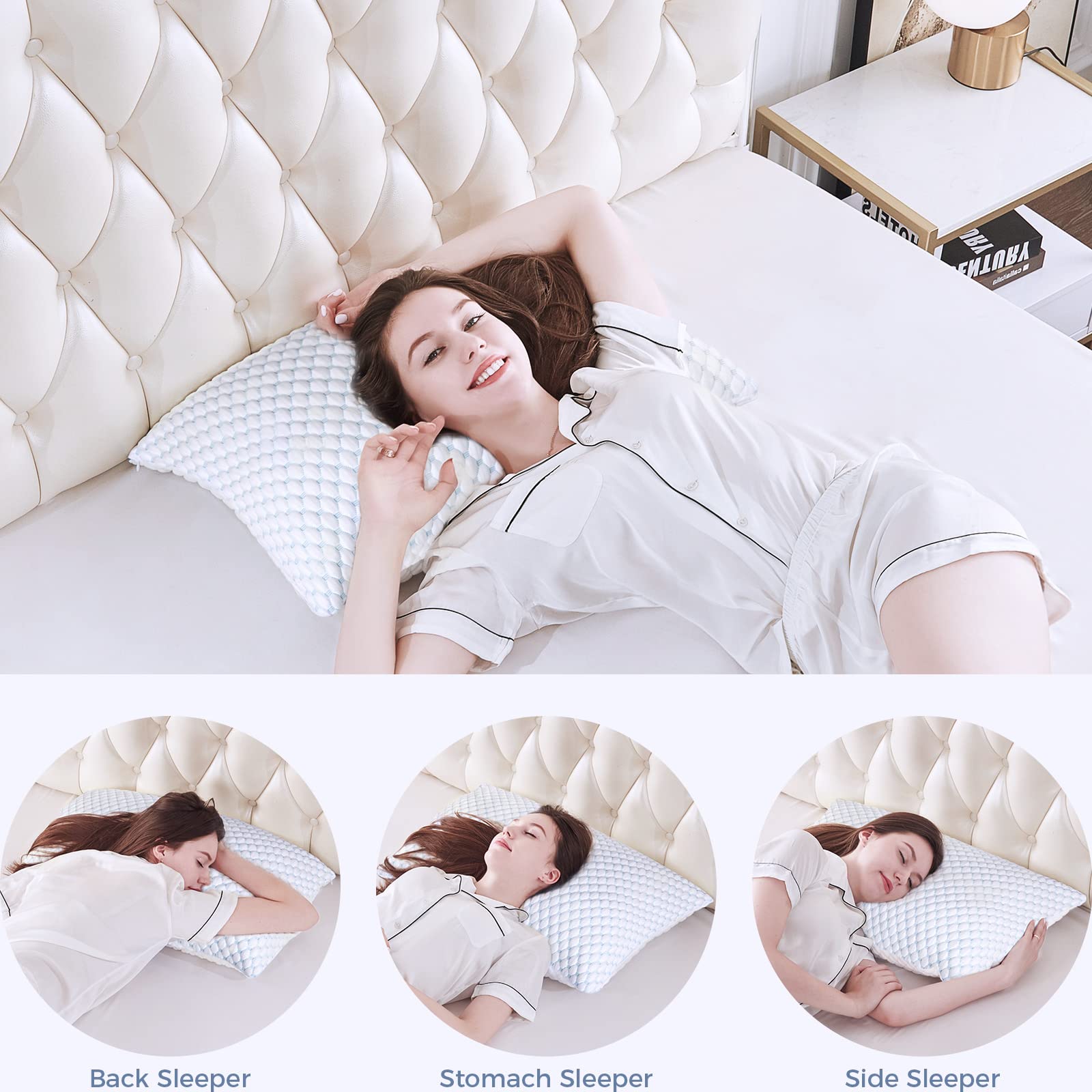 OSBED Shredded Memory Foam Pillow King Size Set of 2 - Cooling Adjustable Loft Pillows for Side, Back & Stomach Sleepers - Firm or Soft Support for Hot Sleepers (20x36 Inches) - Perfect for Bedroom, Guest Room & Travel Use