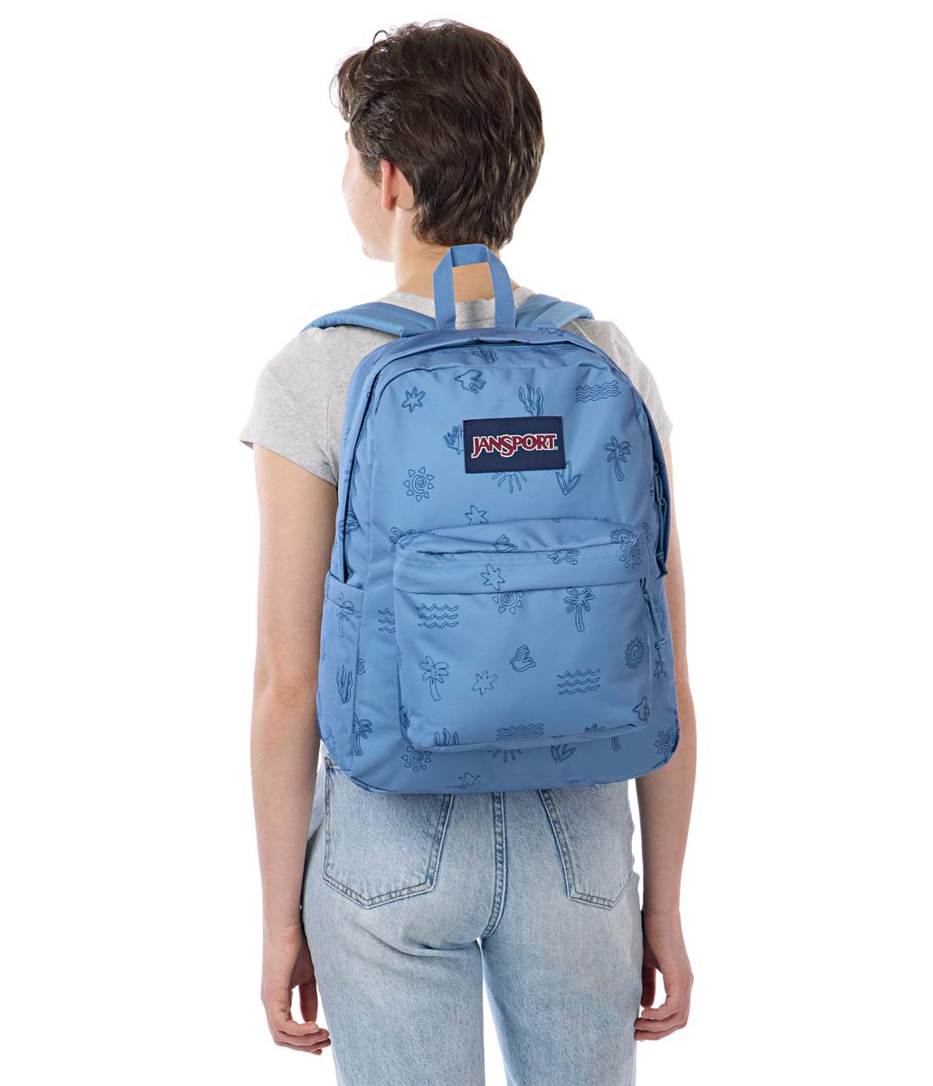 JanSport SuperBreak Plus Backpack - Lightweight Laptop Backpack for School & Travel, Durable Water-Resistant Design, Sunny Sketches Blue Print | Perfect for College Students, Commuters & Outdoor Adventures