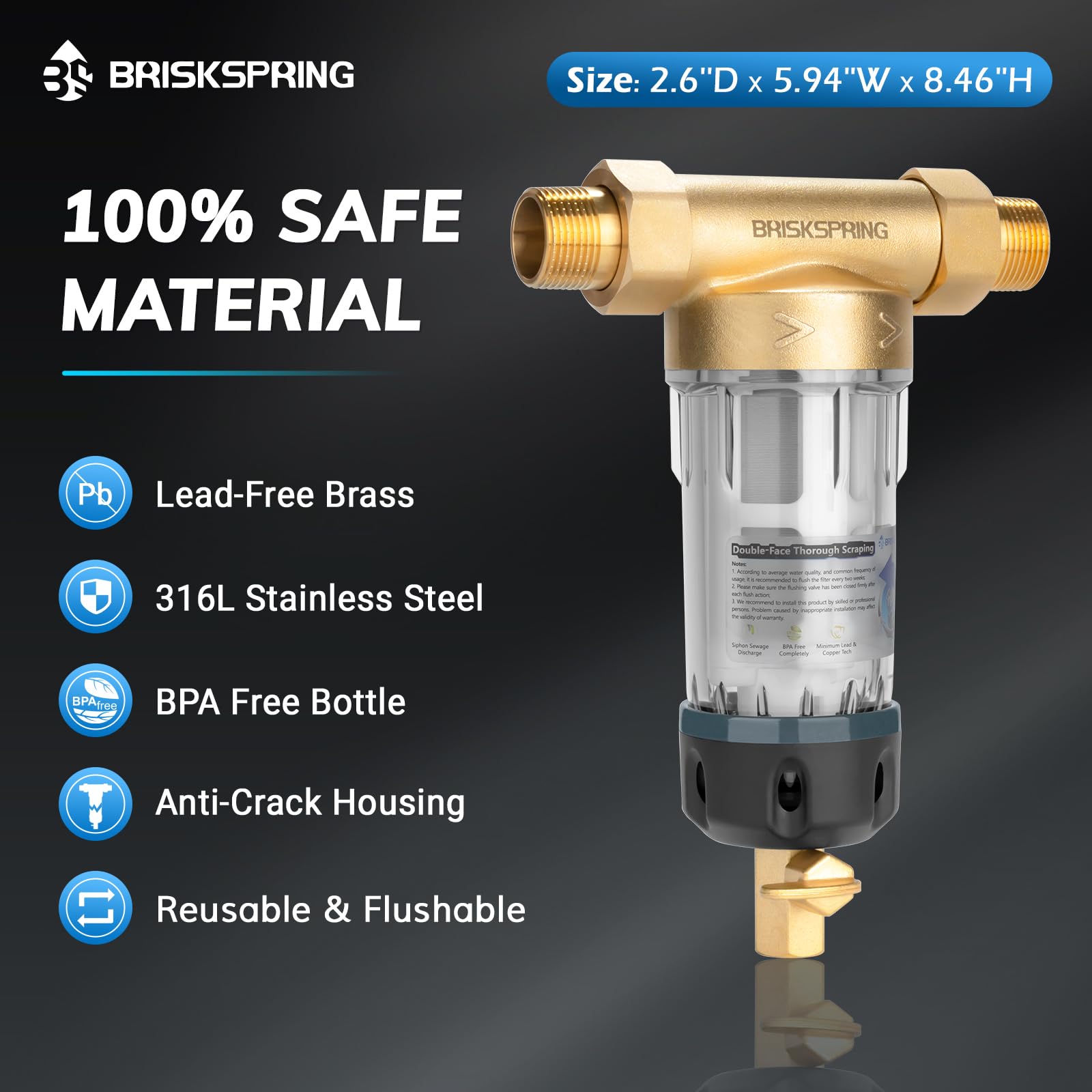 300 Micron Spin Down Sediment Water Filter with Scraper - Whole House Well Water Filtration System, Reusable 1