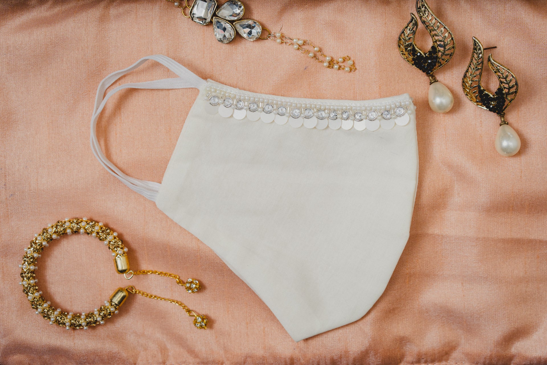 Cream Colored Cotton Face Mask with Hanging Tassel Embroidery - Soft & Breathable for Daily Use, Travel, and Fashion Accessories
