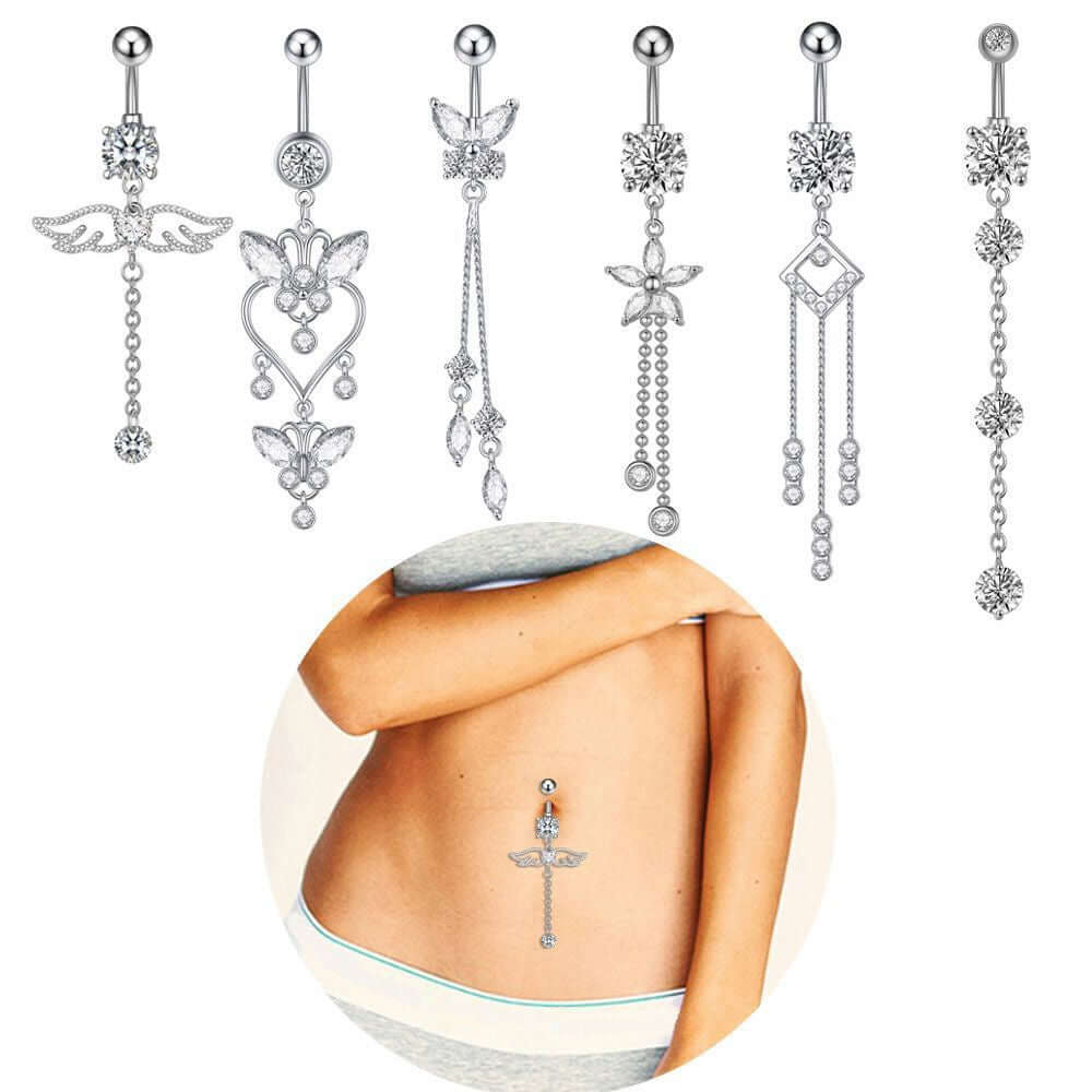 Sparkling Tassel Belly Button Rings | WH2574 - Stylish Body Jewelry for Parties, Beach & Festival Outfits