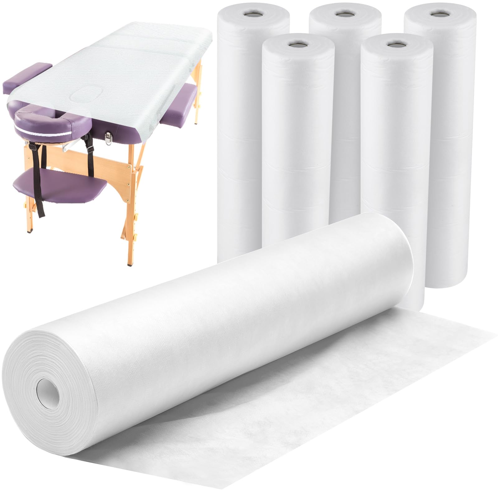 Tudomro 6 Pack Disposable Non-Woven Bed Sheets 24 x 71 Inch - Waterproof Massage Table Paper Covers, Breathable Spa Bed Sheets for Salon, Hotel, Tattoo & Medical Use (White) - Ideal for Massage Therapy, Facial Treatments & Hygienic Guest Accommodations