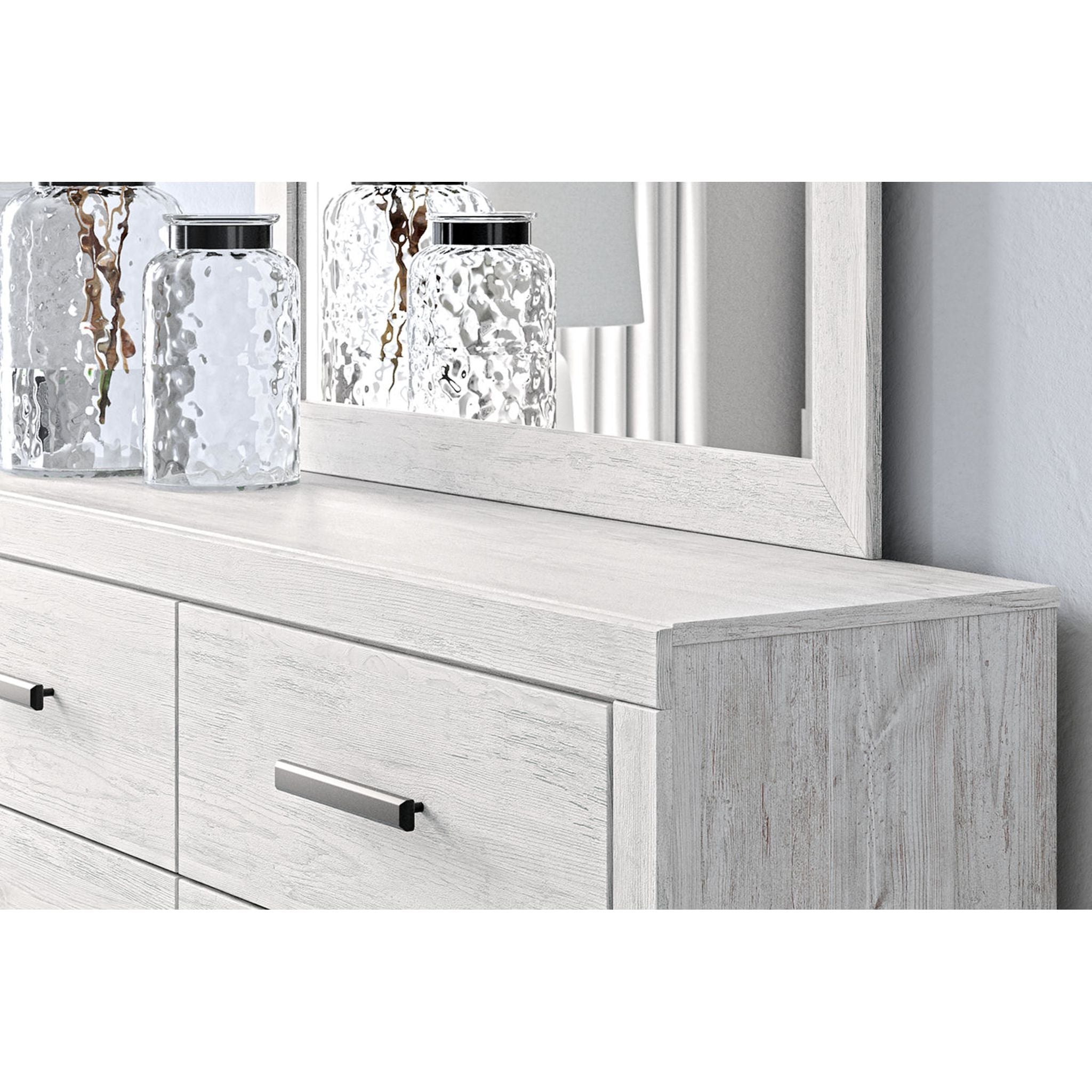 Whitewashed Cayboni Dresser with Mirror - Modern Bedroom Dresser with Storage Drawers - Perfect for Bedroom, Nursery, or Guest Room Organization