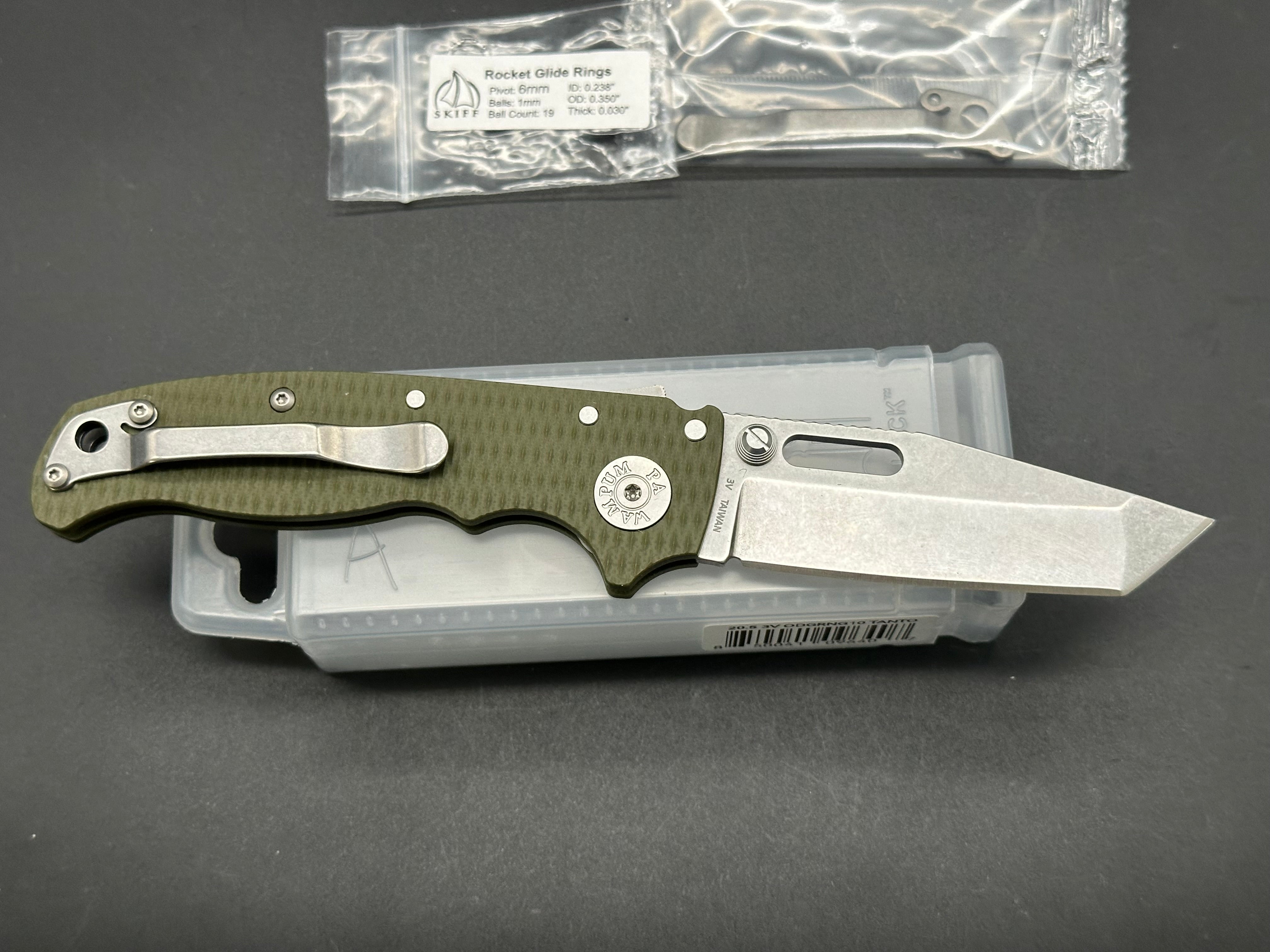 Demko AD 20.5 Folding Knife - CPM 3V Tanto Stonewashed Blade, OD Green G10 Handle - EDC Tactical Knife for Outdoor Camping, Hunting & Survival Gear