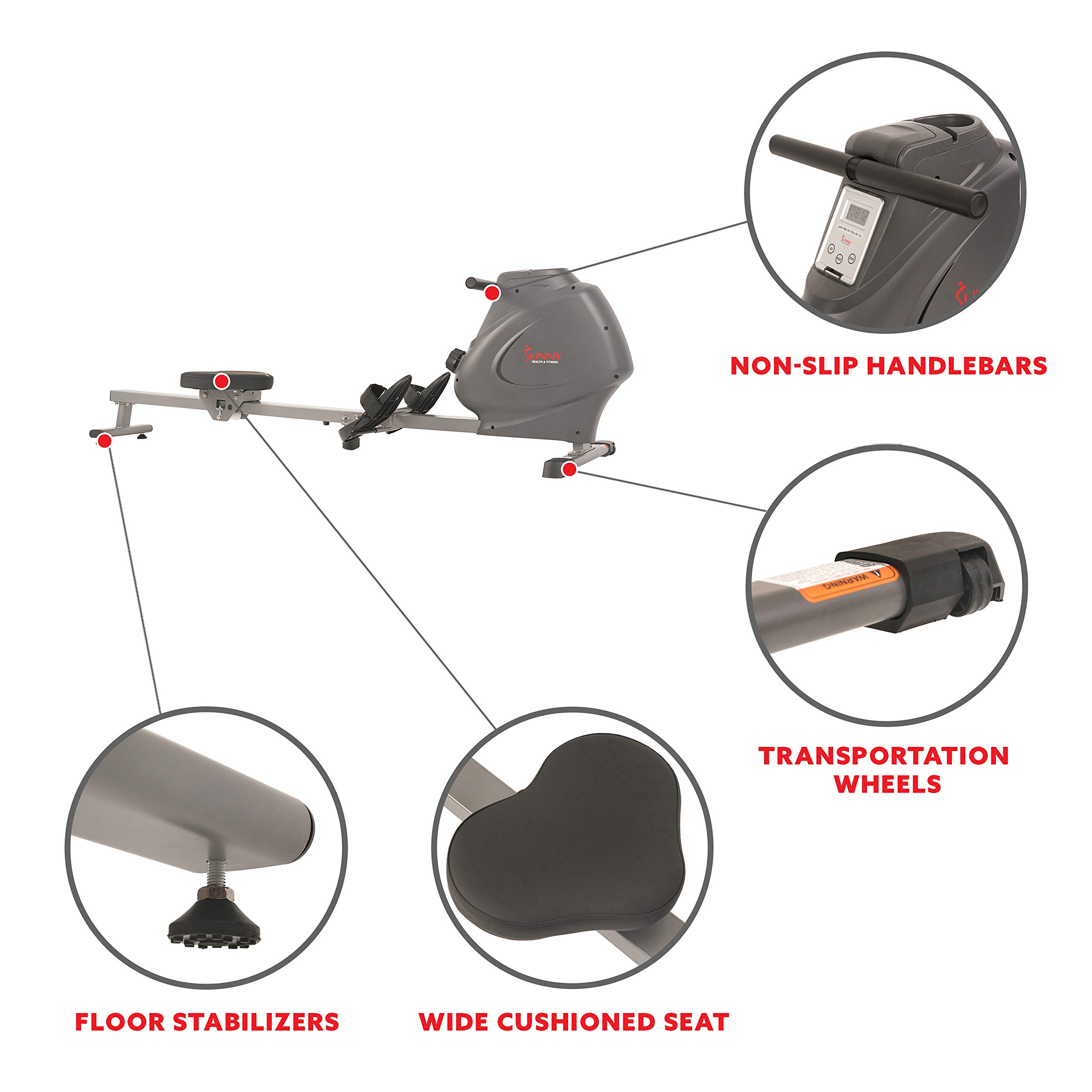 Sunny Health & Fitness Magnetic Rowing Machine - Quiet Home Rower with LCD Monitor & Compact Design | Perfect for Small Spaces & Full-Body Workouts | Connects to Free SunnyFit App for Tracking Progress