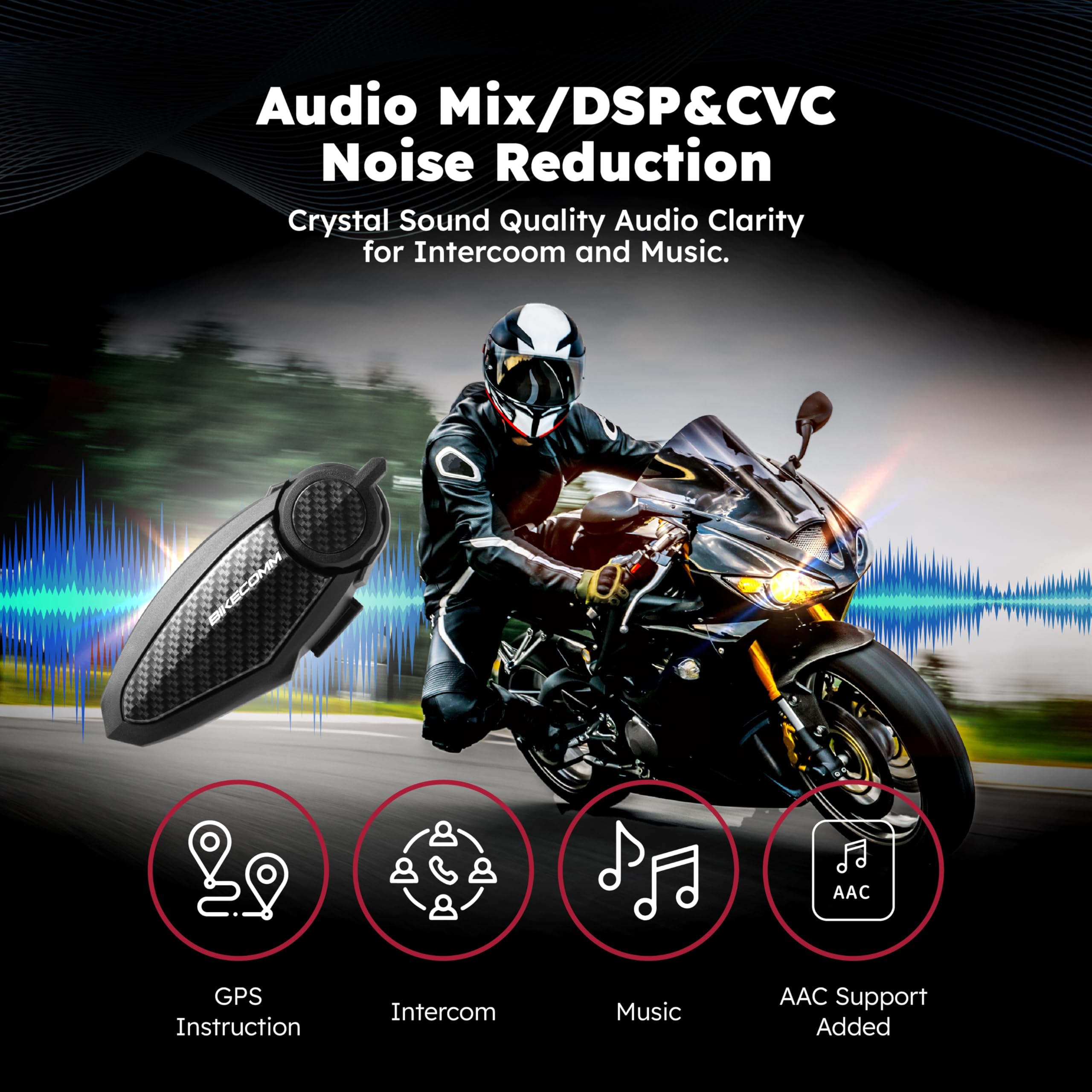 BK-S2 Motorcycle Bluetooth Intercom Headset - Waterproof Helmet Communication System with Noise Cancelling Speakers & Voice Command Earbuds for Safe Riding (Duo Black) - Perfect for Group Rides, Touring & Urban Commuting