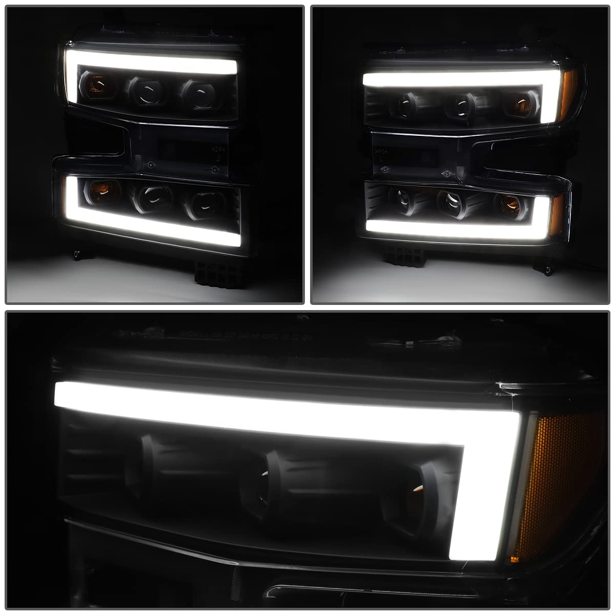 DNA MOTORING LED Light Bar Headlights for 19-22 Silverado 1500 - Black/Amber for Off-Road & Night Driving