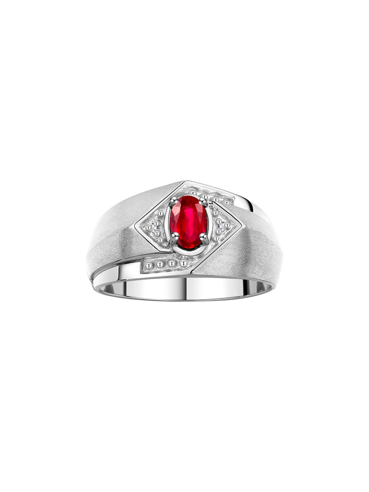 RYLOS Men's Sterling Silver Ring with 6X4MM Oval Gemstone & Genuine Diamonds - Birthstone Rings for Men in Sizes 8-13 (Ruby) | Elegant Jewelry for Weddings, Anniversaries & Special Occasions