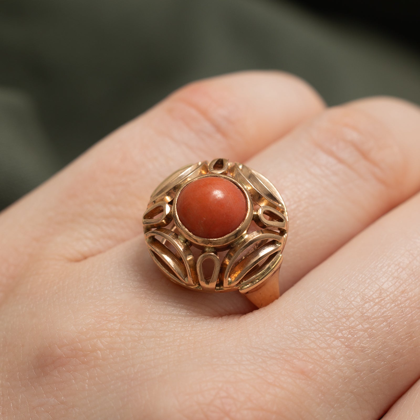 2.15ct Coral Openwork Dome Ring - Size 8 | Handmade Bohemian Jewelry for Women | Perfect for Beach Weddings, Summer Parties & Boho Fashion