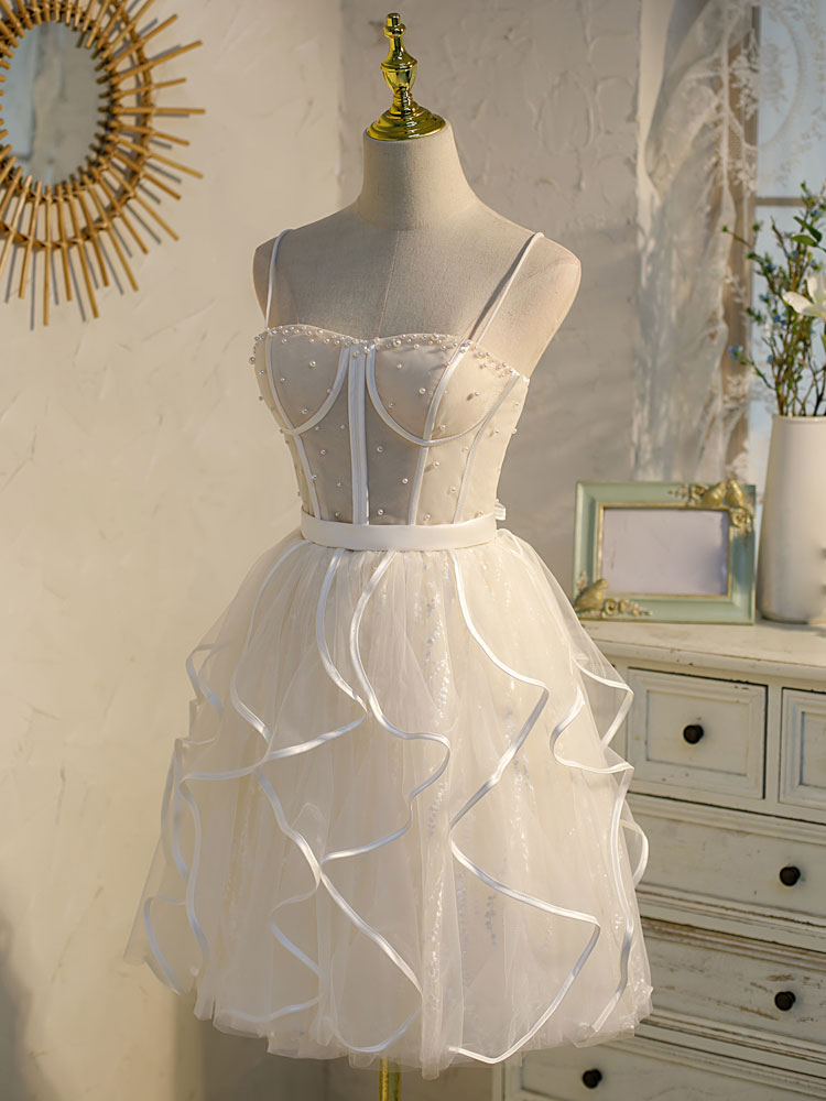 Beige Tulle Short Prom Dress - Elegant Mini Homecoming Dresses for Teens | Perfect for Prom Night, Graduation Party & Special Occasions