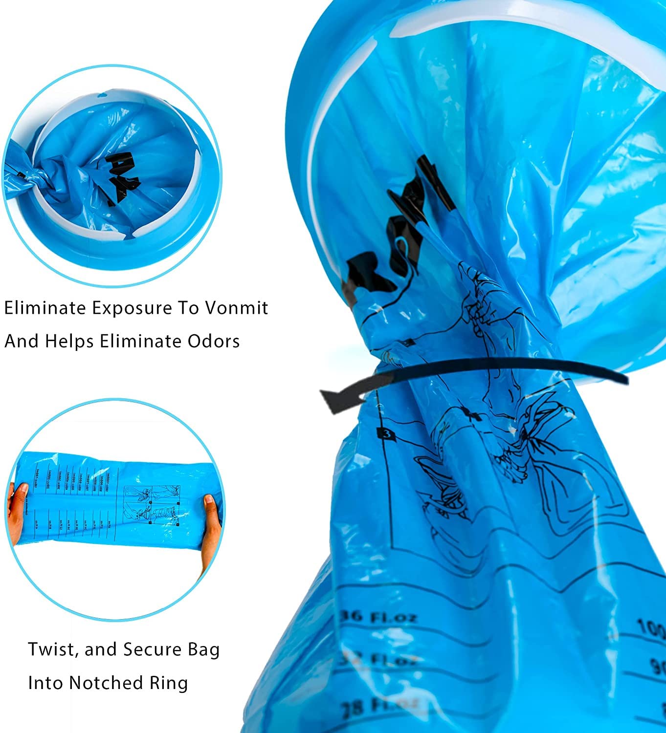 26 Pack Disposable Vomit Bags - 1000ml Emesis Bags for Motion Sickness - Travel, Car, Airplane & Pregnancy Nausea Relief - Leakproof Barf Bags for Kids & Adults (Ideal for Road Trips, Flights & Morning Sickness)