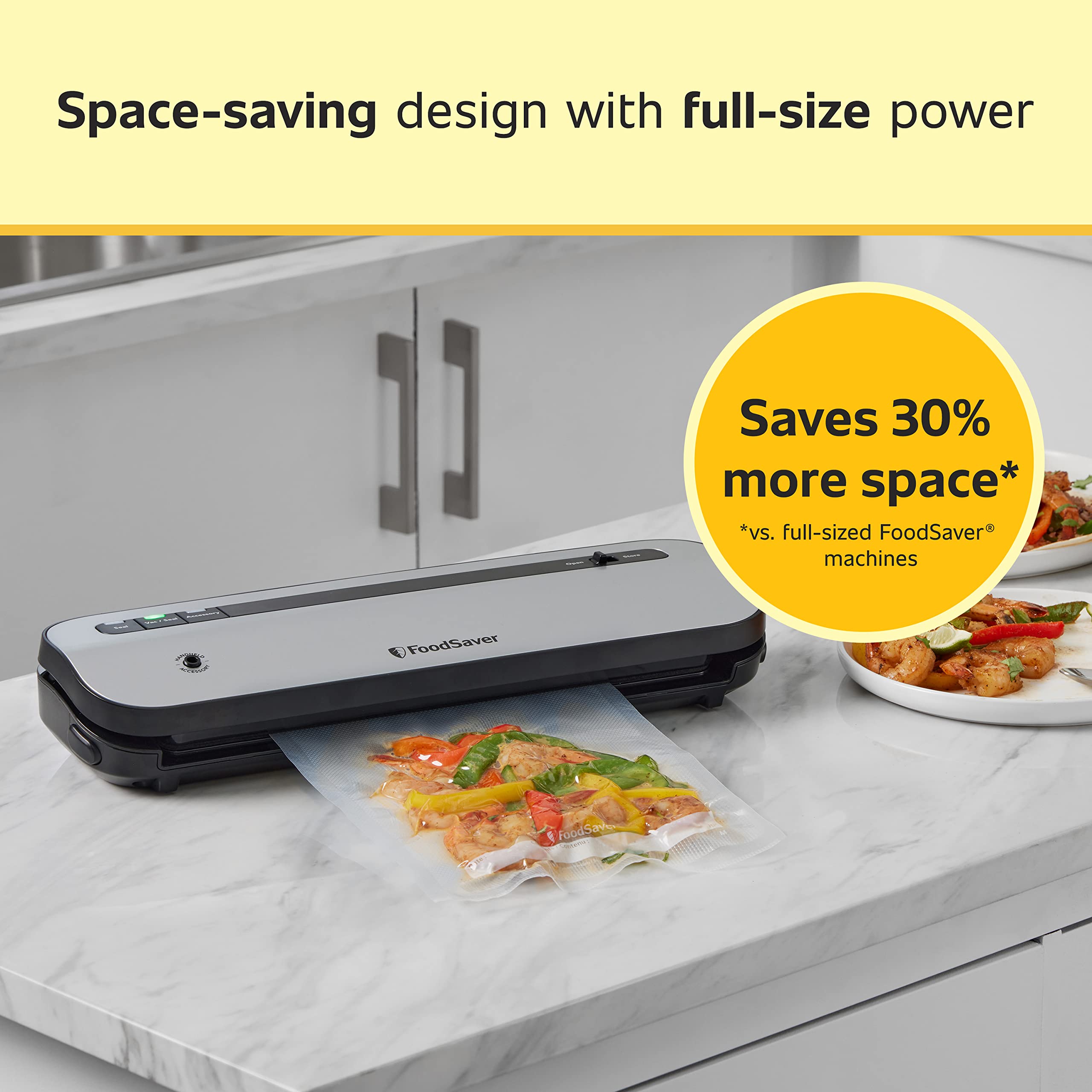 FoodSaver Compact Vacuum Sealer Machine with Bags & Rolls - Perfect for Meal Prep, Sous Vide & Food Storage | Space-Saving Kitchen Appliance