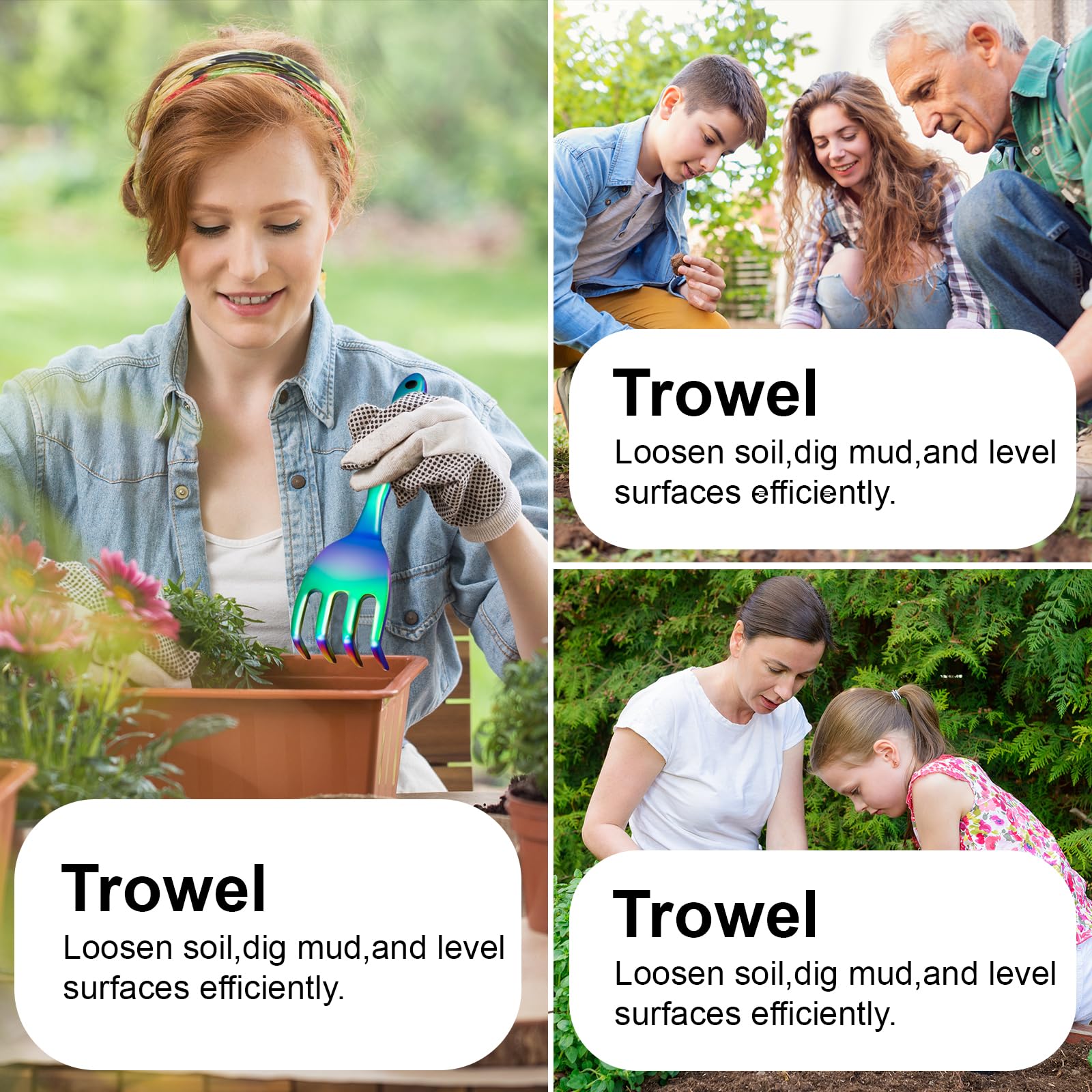 Rainbow Gardening Tool Set - 5 Piece Hand Tools Kit with Shovel, Pruning Shears & Hand Fork | Durable Gardening Supplies for Women | Perfect for Home Garden, Flower Beds & Outdoor Planting