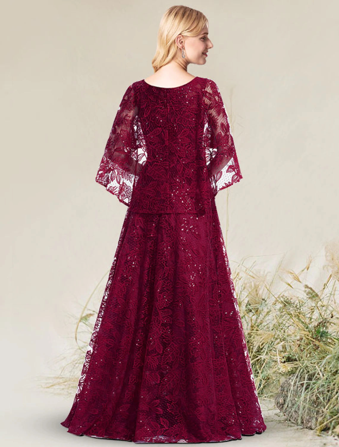 Elegant A-Line Floral Lace Applique Formal Evening Dress for Wedding Guest, Birthday Party, Prom - Jewel Neck, Short Sleeve, Floor Length Gown for Special Occasions