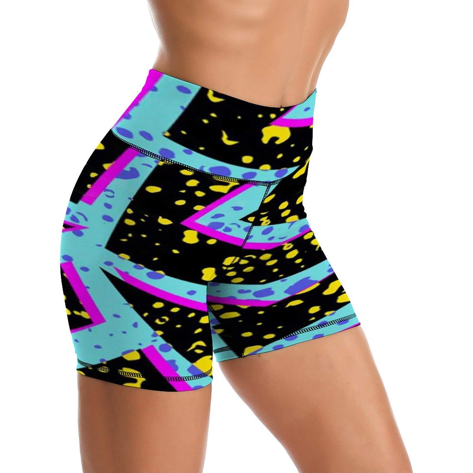 Vintage 80s Black Gold Polka Dot High Waisted Yoga Shorts for Women - Breathable Workout Running Biker Compression Shorts - Perfect for Yoga, Gym, Running & Casual Wear