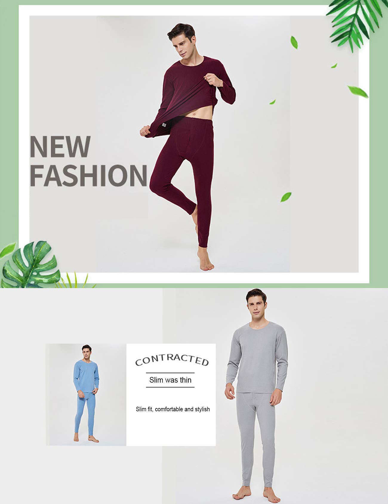 Men's Thermal Underwear Set - Breathable Long Johns with Crew Neck & Striped Design for Winter Warmth | Ideal for Outdoor Activities, Skiing & Cold Weather Layering
