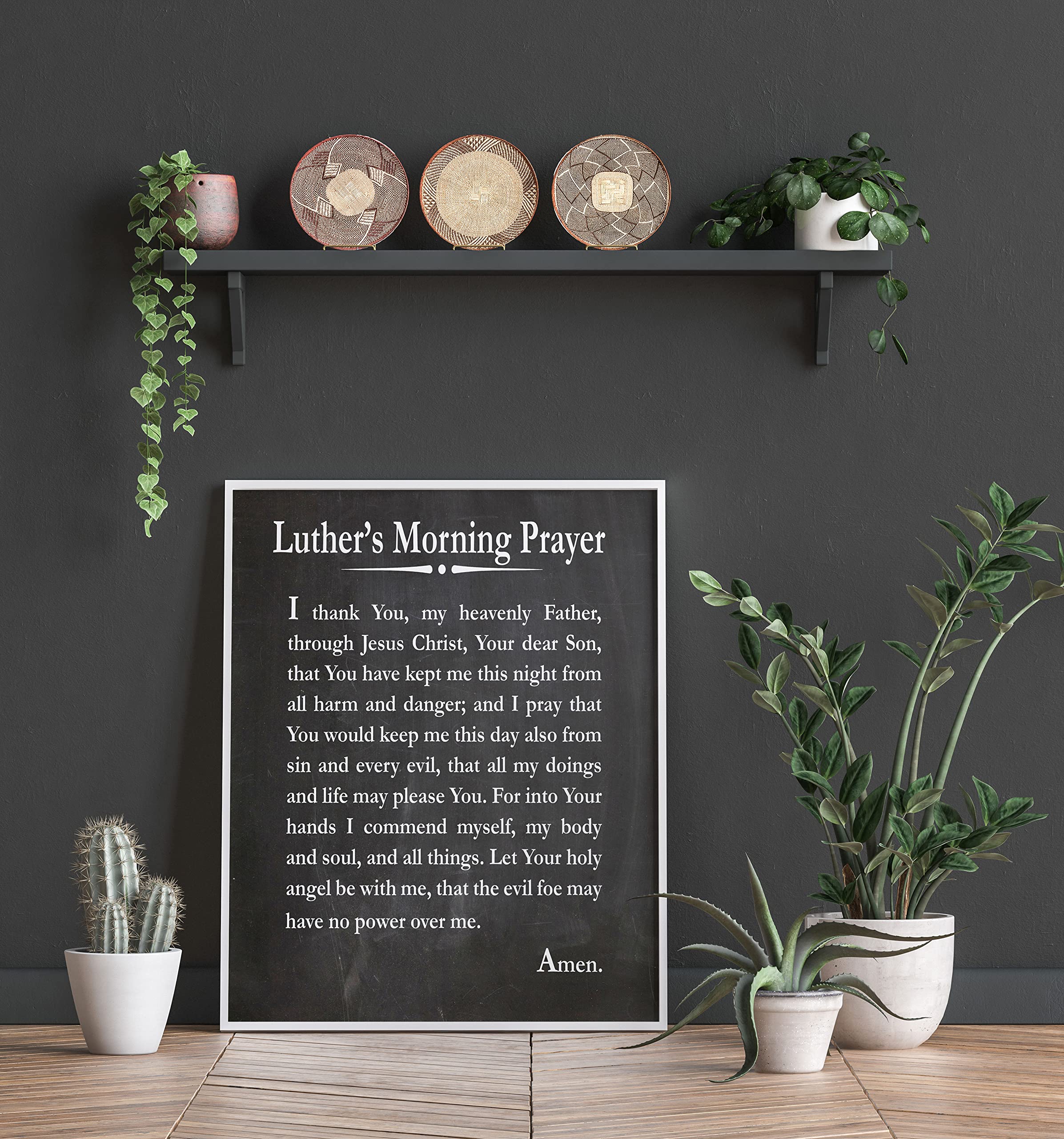Inspirational Christian Wall Art - Morning Prayer by Martin Luther, Unframed Canvas Print (24x32 Inch, Chalkboard Black) | Religious Home Decor for Bedroom, Living Room & Office | Perfect Gift for Men & Women