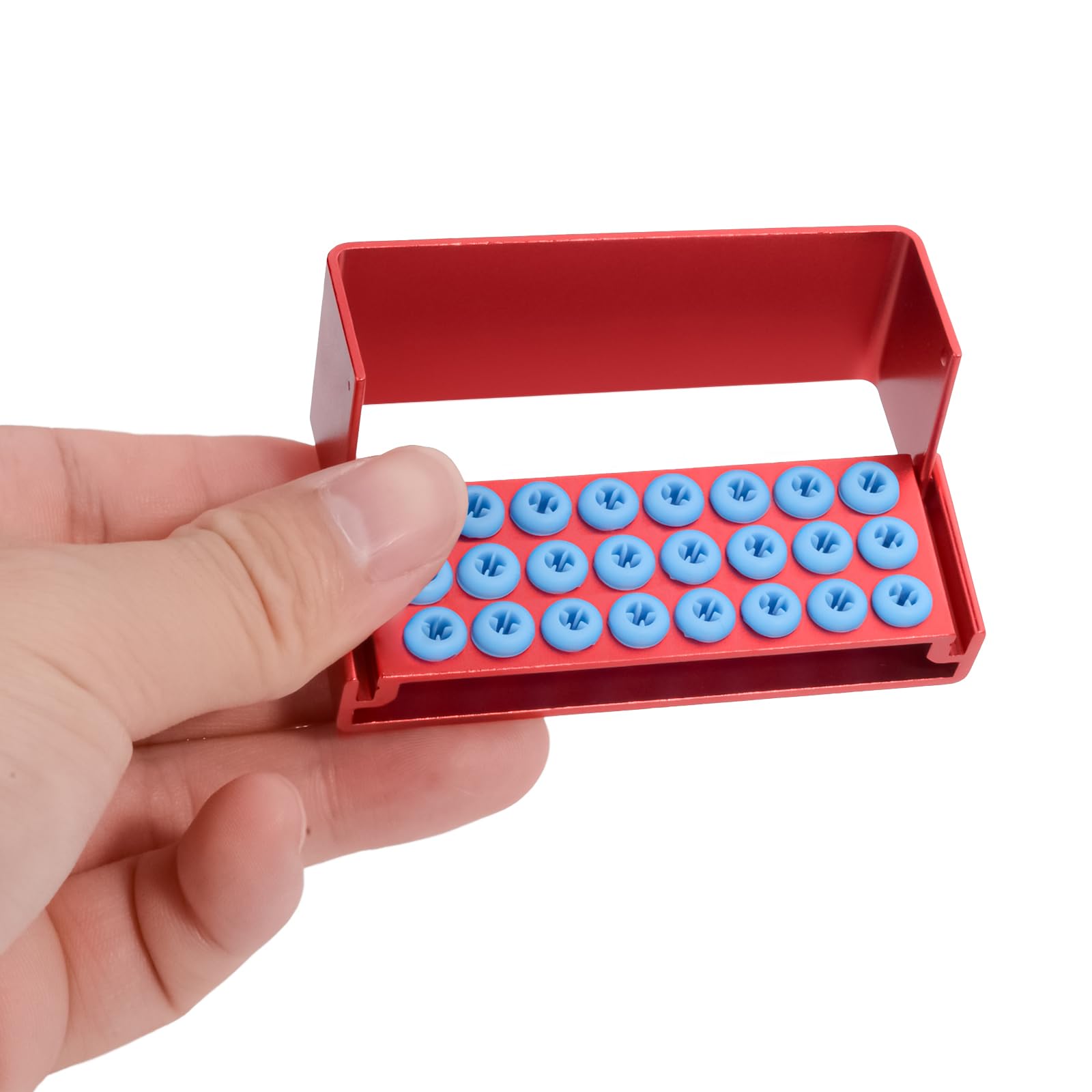 24 Holes Burs Holder Disinfection Box - Aluminum Autoclave Sterilization Case (3-Piece Set, Red) for Dental Tools & Medical Equipment Storage