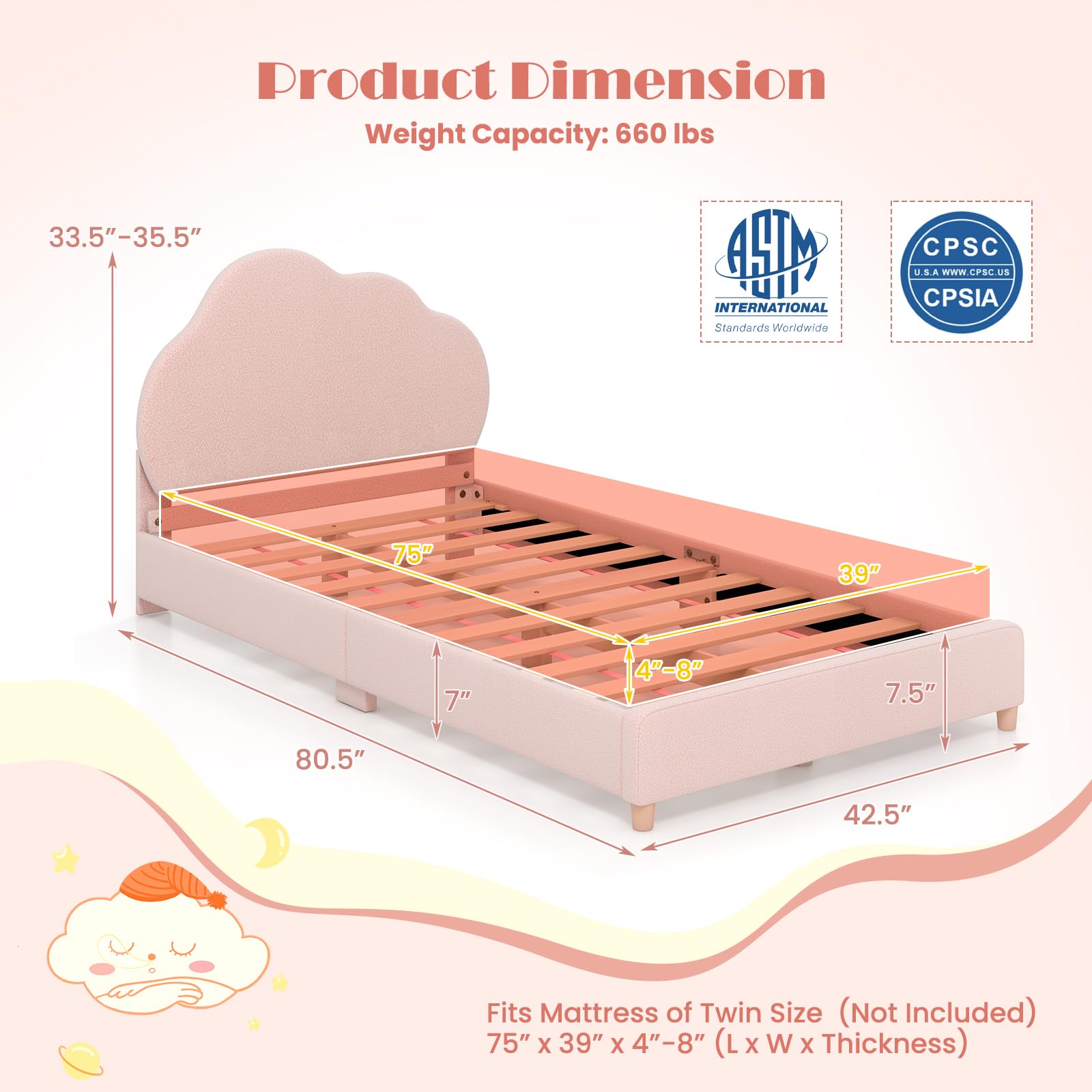 HONEY JOY Twin Bed Frame for Kids - Sturdy Wooden Platform Bed with Headboard & Slat Support, No Box Spring Needed - Perfect Children's Bedroom Furniture for Boys & Girls - Fits Standard Twin Mattress - Ideal for Kids' Rooms, Guest Rooms & Daycare Centers