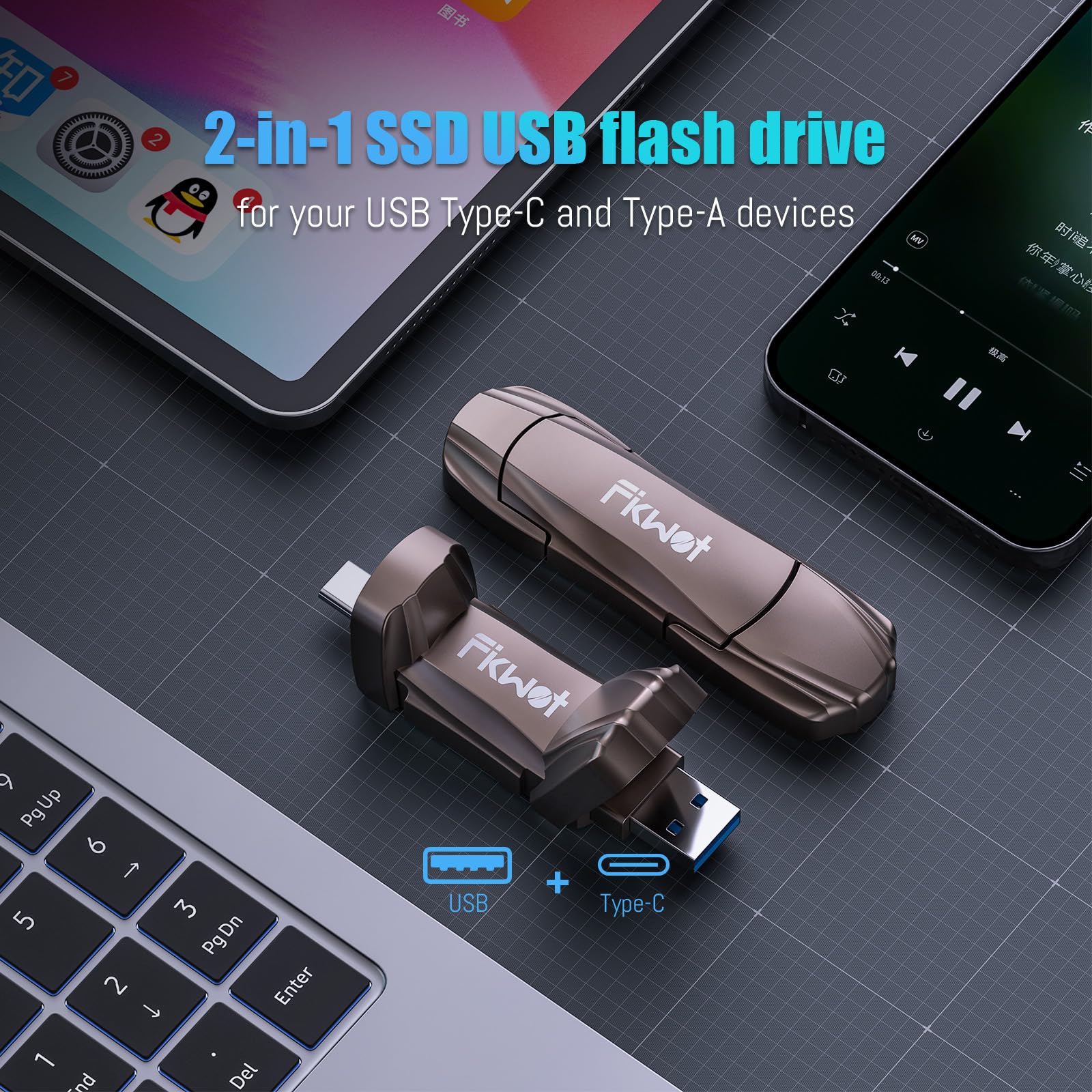2TB External SSD USB Flash Drive - 2050MB/s High-Speed 2-in-1 USB-C & USB-A 3.2 Gen2 Portable Solid State Thumb Drive - Compatible with iPhone 15/16, Android, Windows, Mac, PC & Laptops - Perfect for Data Storage, File Transfer & Backup