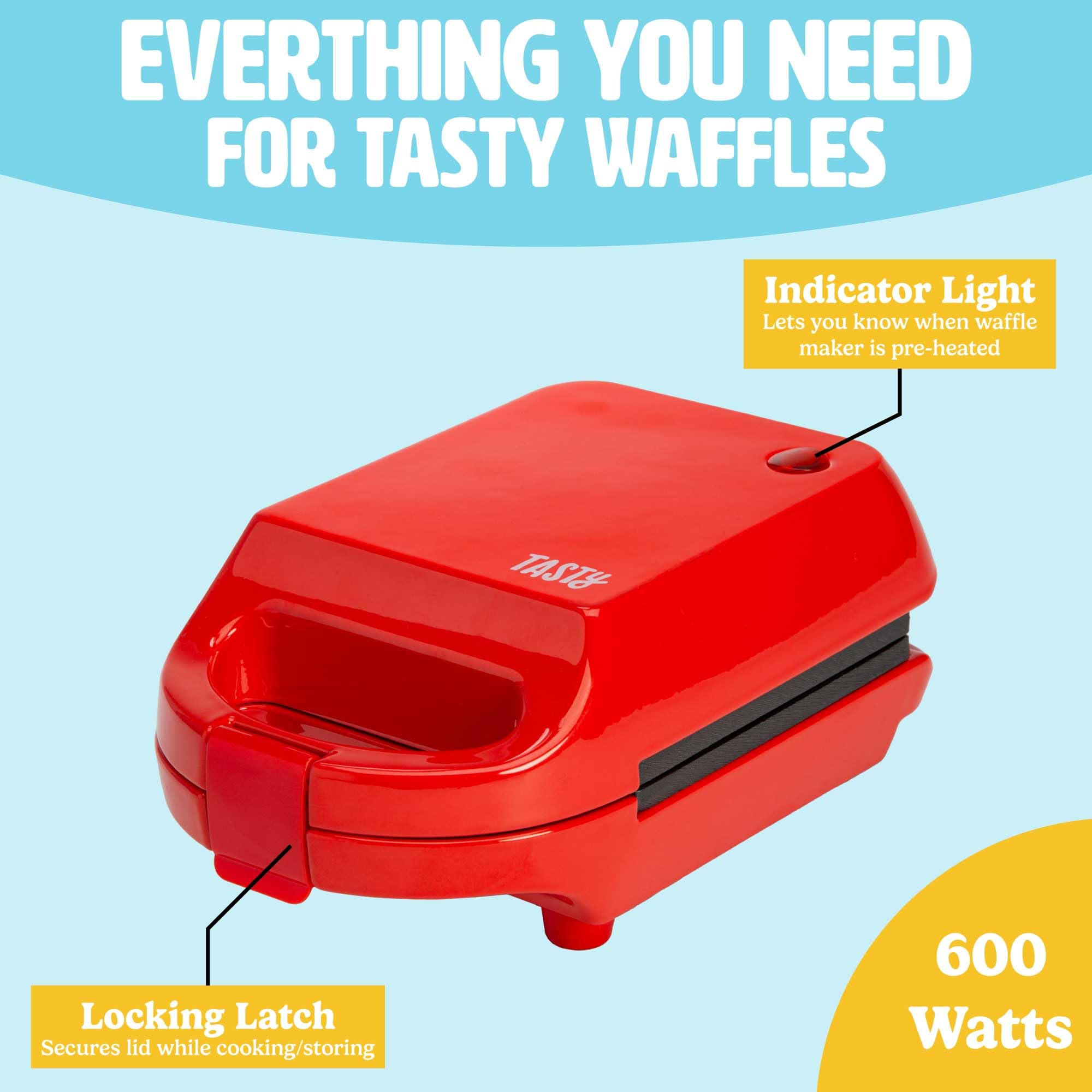 Mini Nonstick Waffle Maker - 600W Compact Waffle Iron for Individual Waffles, Hash Browns & Brownies | Quick Cooking & Easy Clean | Perfect for Breakfast, Snacks & Desserts | Red