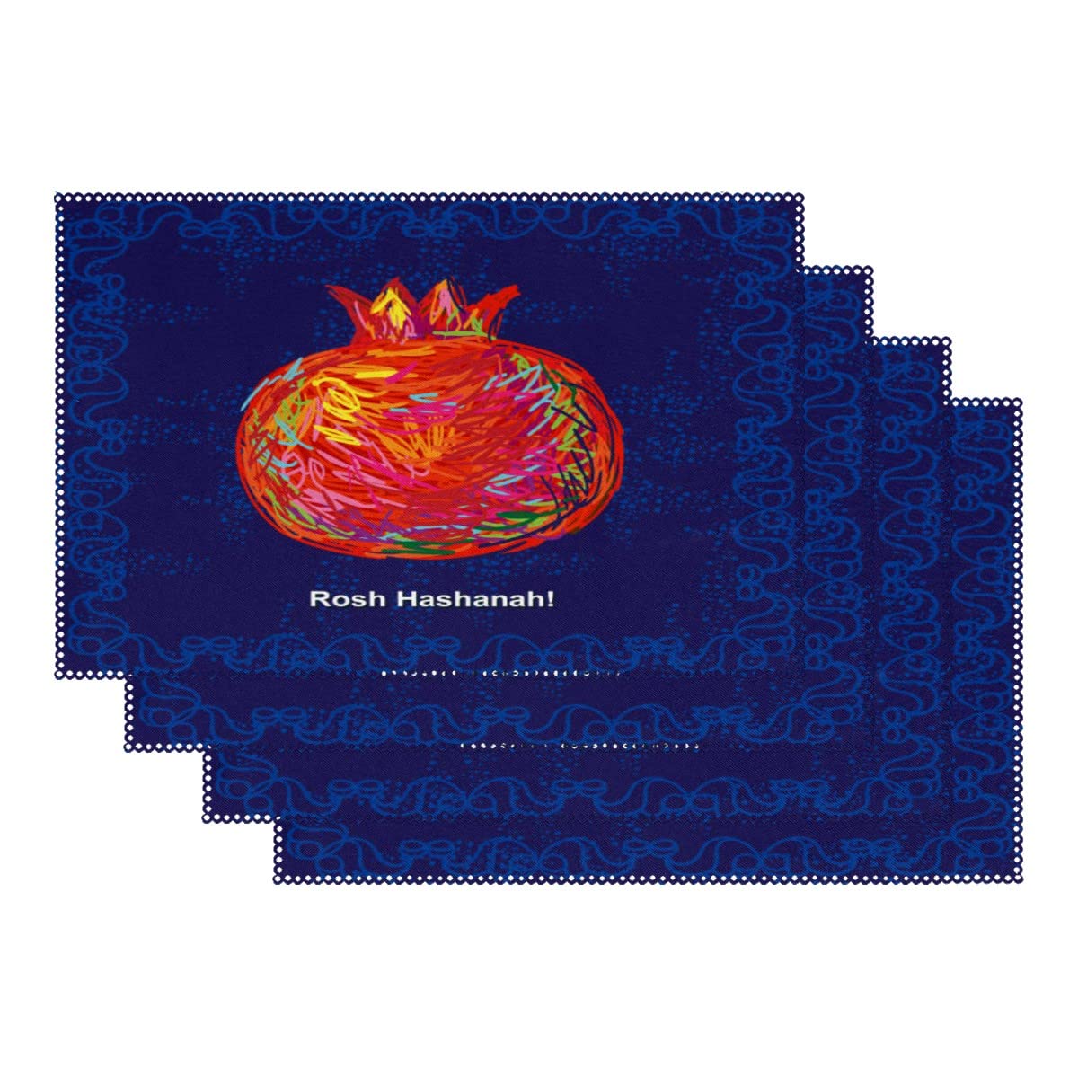Rectangle Rosh Hashana Placemats Set of 6 - Farmhouse Style Kitchen Table Mats for Dining & Home Decor | Perfect for Jewish Holidays, Dinner Parties & Everyday Use