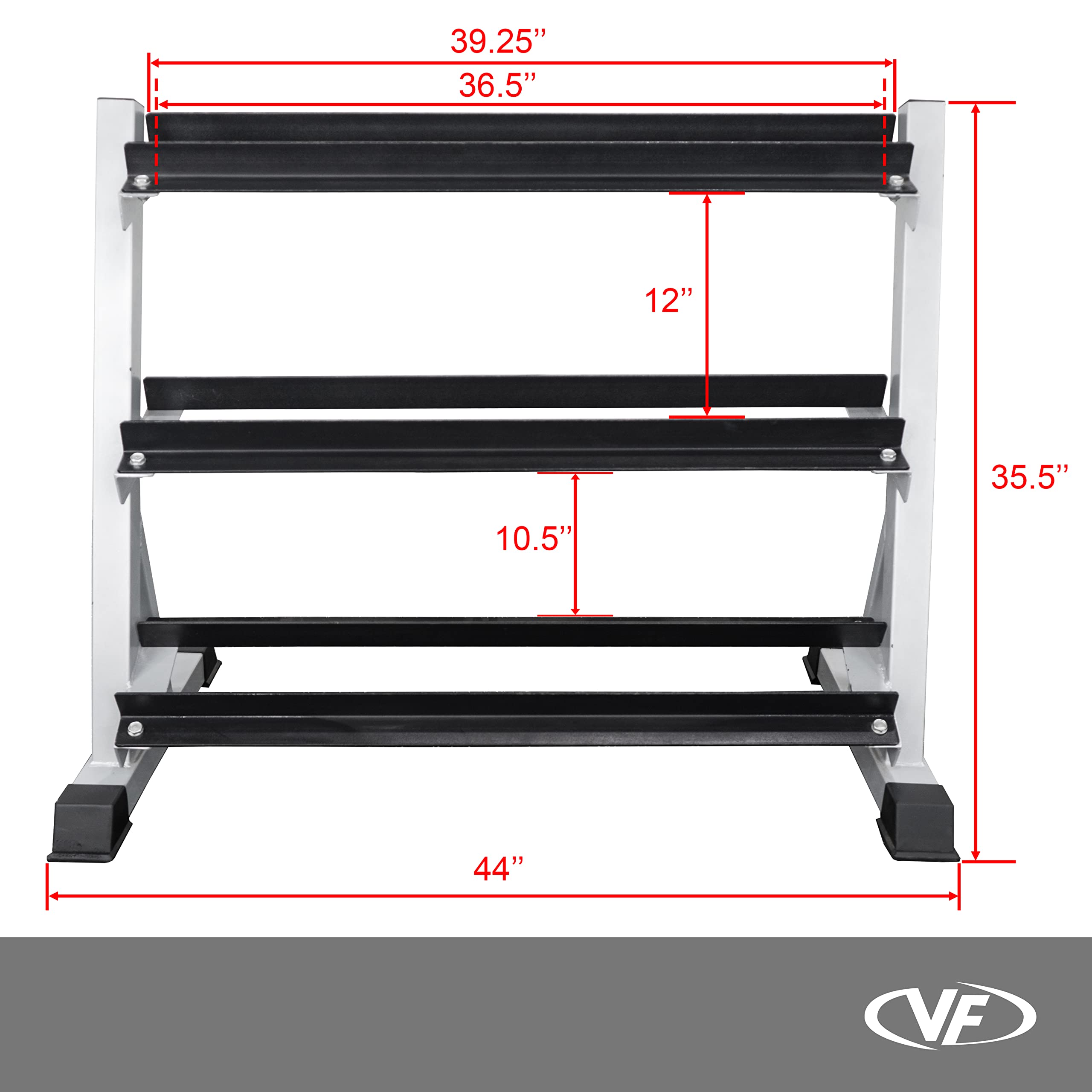Valor Fitness 3-Tier Dumbbell Rack - Adjustable Weight Storage Stand with 3 Shelf Options for Home Gym Organization | Heavy Duty Dumbbell Holder for Workout Equipment Storage | Perfect for Garage Gym, Basement & Fitness Room