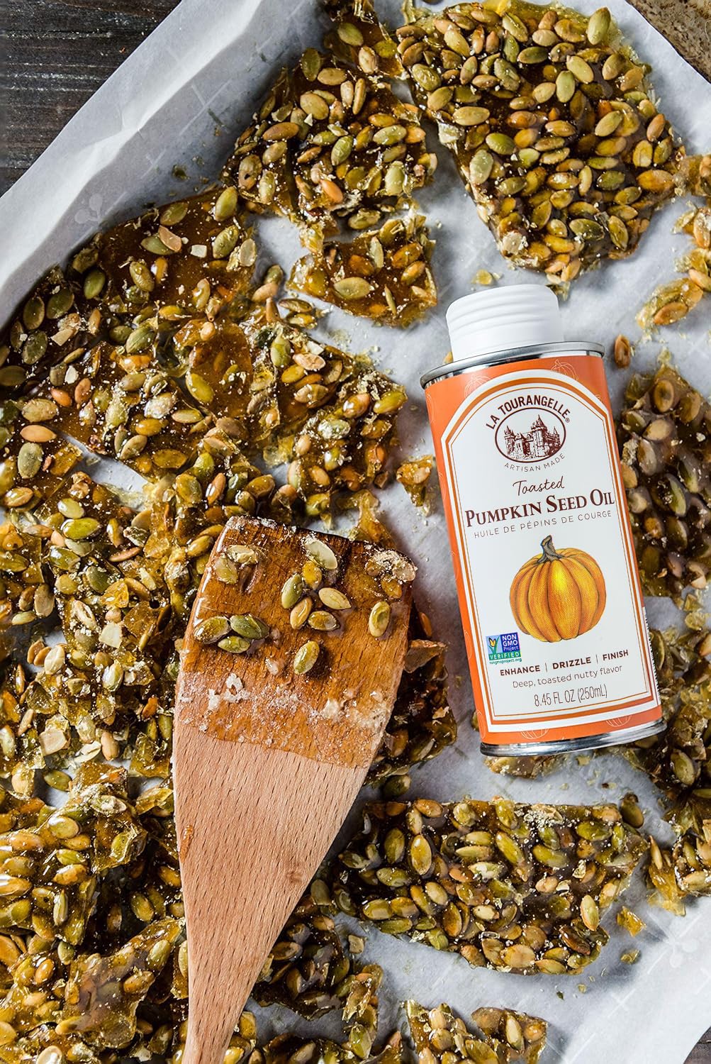 La Tourangelle Toasted Pumpkin Seed Oil - 8.45 fl oz, Cold Pressed, High in Antioxidants - Perfect for Salad Dressings, Cooking, Pasta & Dips | Gourmet Oil for Healthy Recipes & Skin Care