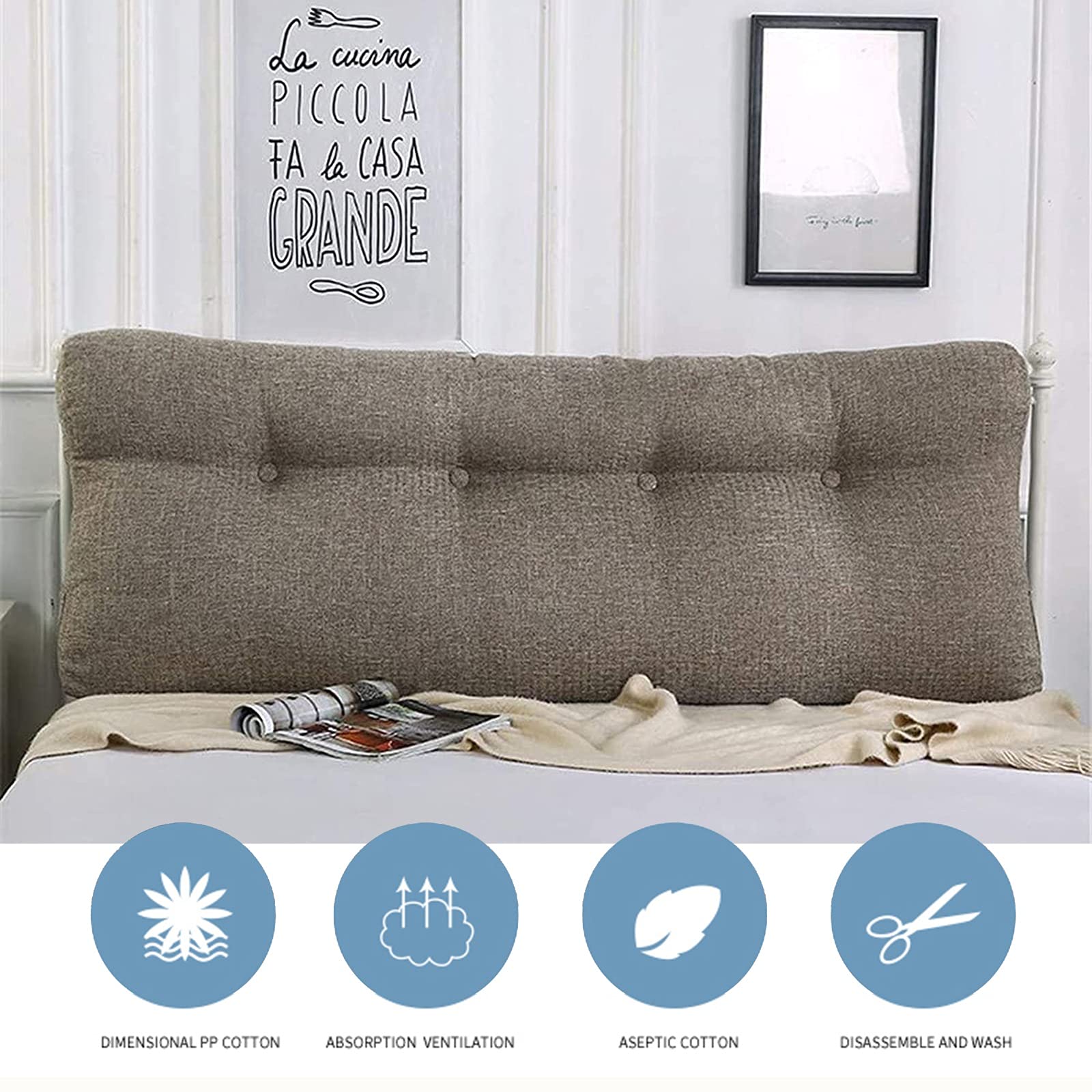 Large Bolster Headboard Pillow - Rectangular Lumbar Support Pillow for Bed Rest, Reading & Positioning - Removable Cover - 71