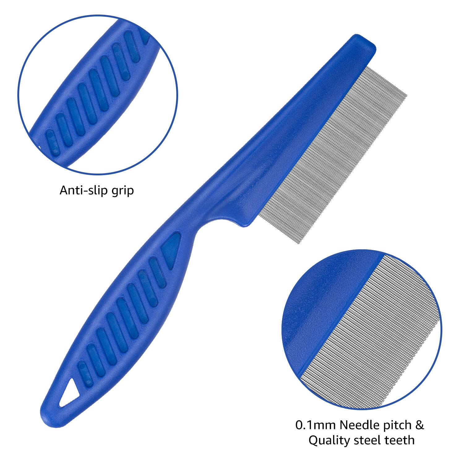 **Durable Metal Flea Comb for Cats & Dogs - 3 Piece Pet Grooming Set with Storage Pouch (Blue) | Removes Lice, Tangles, Dandruff & Tear Stains | Perfect for Daily Grooming & Detangling**