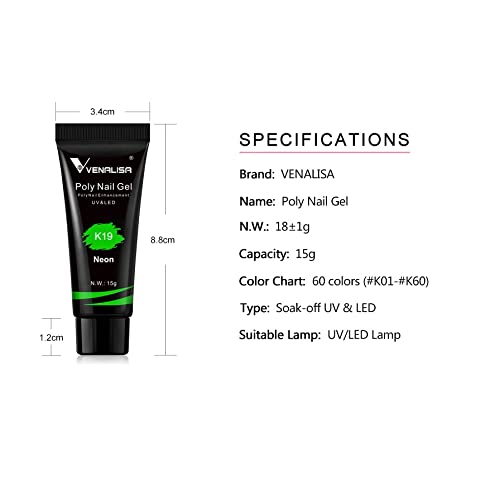 Venalisa Poly Builder Gel - 15g Professional Acrylic Nail Extension Gel for Strong & Natural-Looking Nails | Perfect for DIY Manicures, Salon Nail Art & Gel Polish Extensions (Color K05)