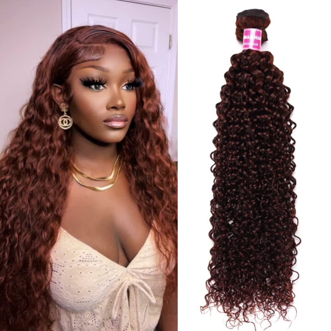 Brazilian Virgin Remy Human Hair Weave Bundles #33B Reddish Brown Jerry Curly 8 Inch - 100% Human Hair Extensions for Women Sew In | Perfect for Daily Styling, Special Occasions & Volume Boosting