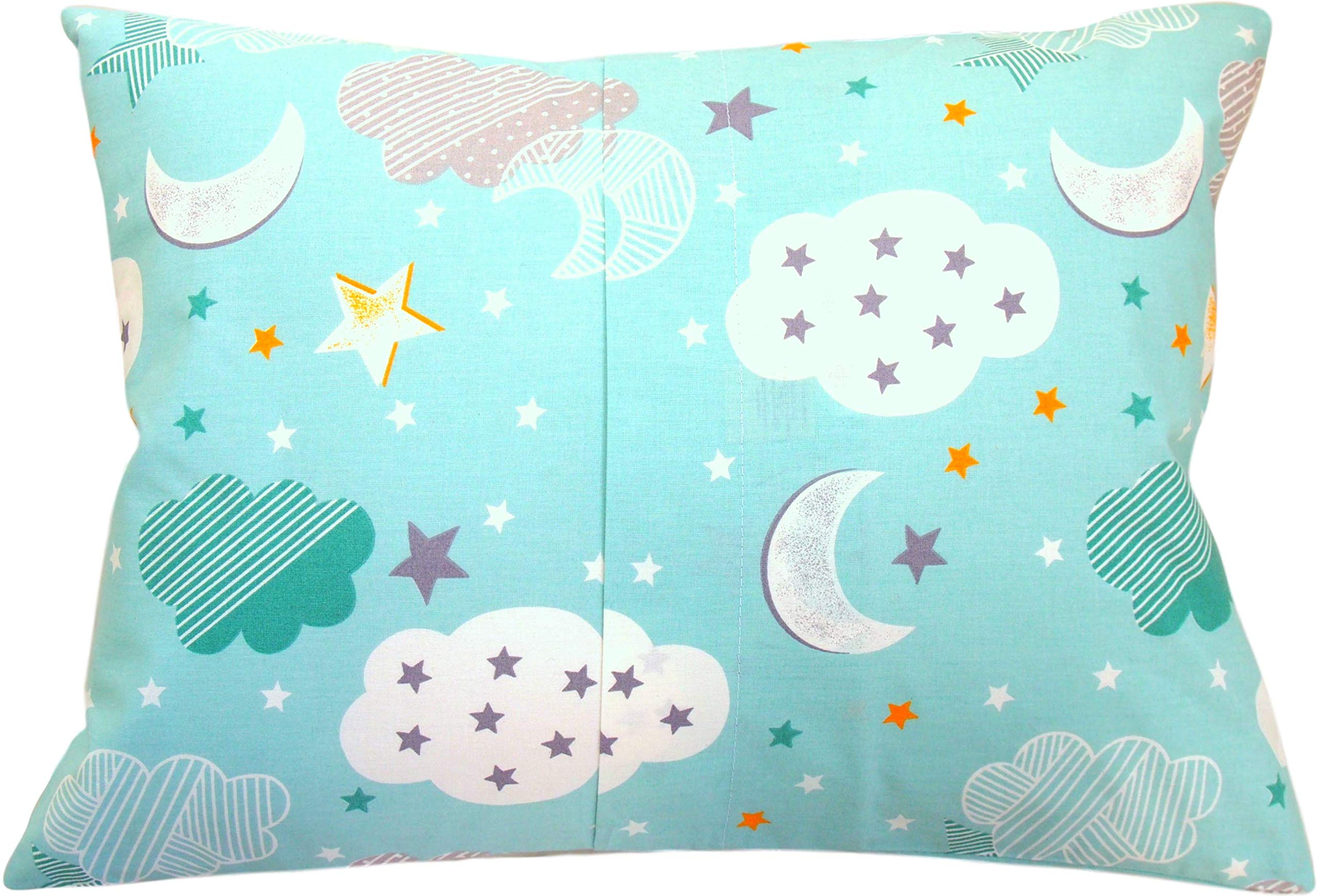 Organic Cotton Toddler Pillowcase 13x18 Inches - Star & Moon Design Travel Size Pillow Cover for Kids | Soft Hypoallergenic Baby Pillow Case for Nursery, Daycare & Travel