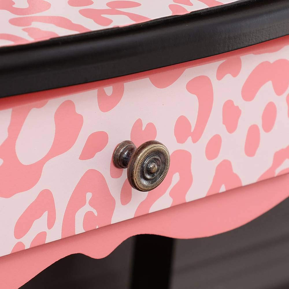 Pink Leopard Print Wooden Kids Vanity Set with Three-Fold Mirror & Drawers - Girls Makeup Table and Chair - Perfect for Pretend Play, Birthday Gifts & Bedroom Decor