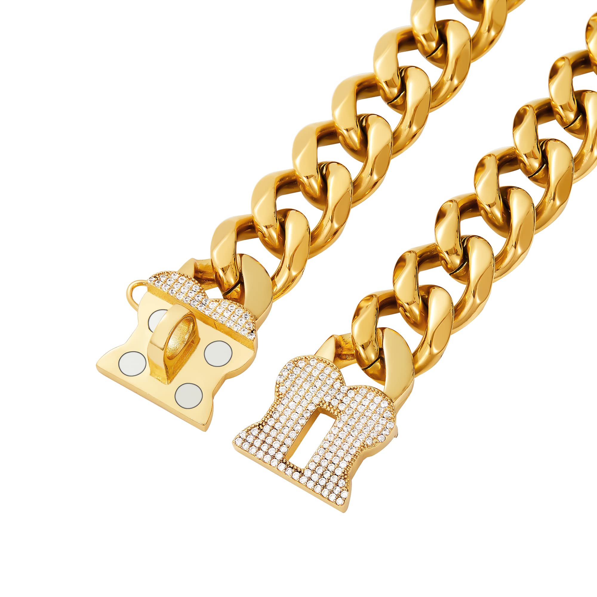 Premium Gold Cuban Link Dog Collar for Medium & Large Breeds - Heavy Duty Chain Collar for Bulldogs, Pitbulls & Outdoor Walking - Perfect for Daily Walks, Training & Fashion Pet Accessories