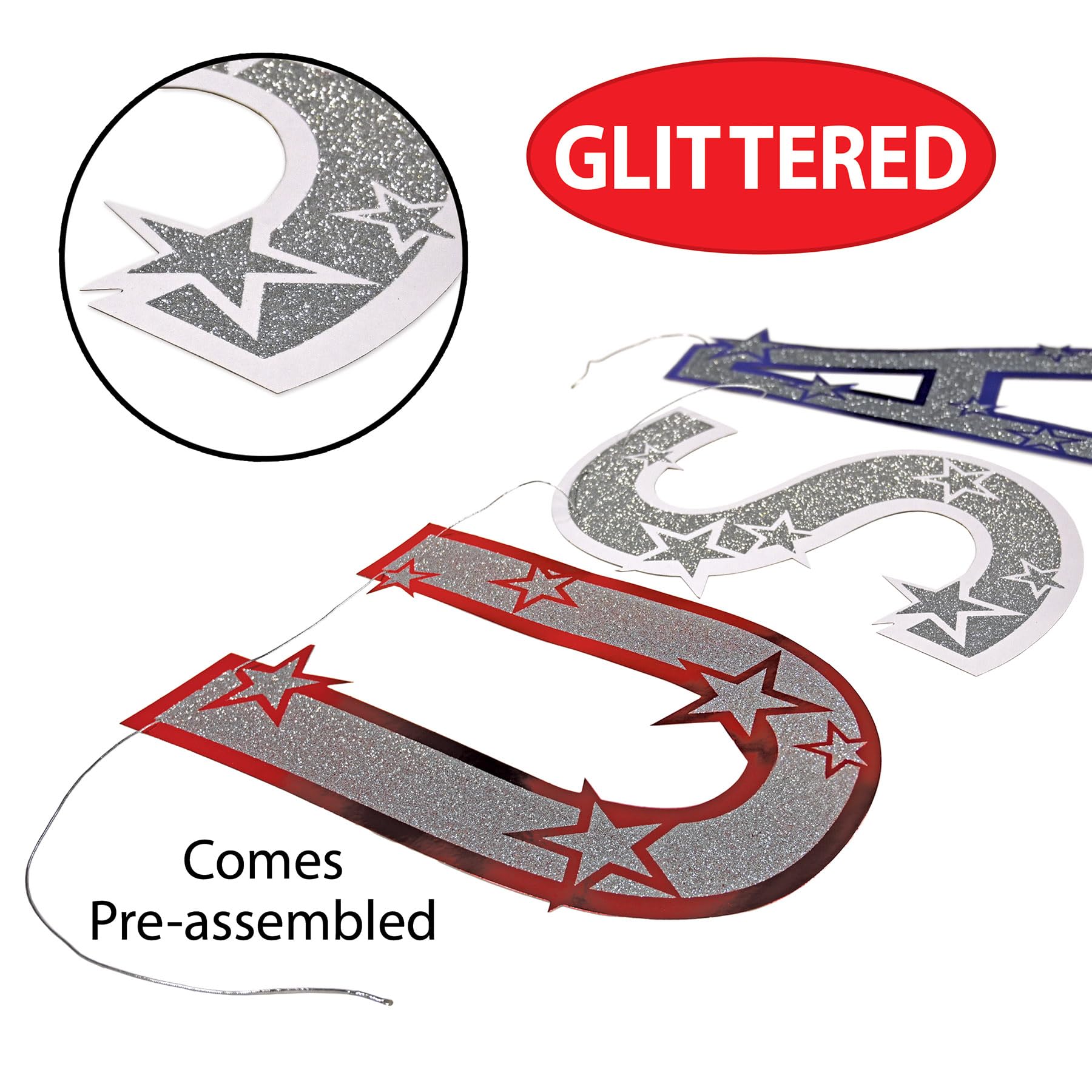 USA Glitter Party Streamers - 1 Count Pack of 1 | Perfect for Birthday Celebrations, Baby Showers & Holiday Decorations