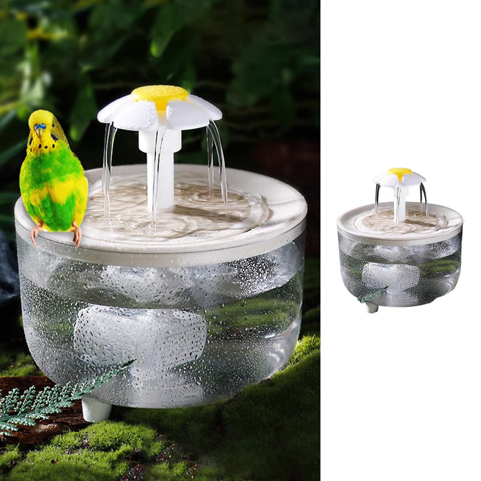 Indoor Bird Bath with Circulating Filter Fountain for Small & Medium Birds - Perfect for Lovebirds, Conures, Finches, Parakeets & Cockatiels - Cage Shower Accessory & Cleaning Supply (Clear) - Ideal for Daily Bird Hygiene & Playtime