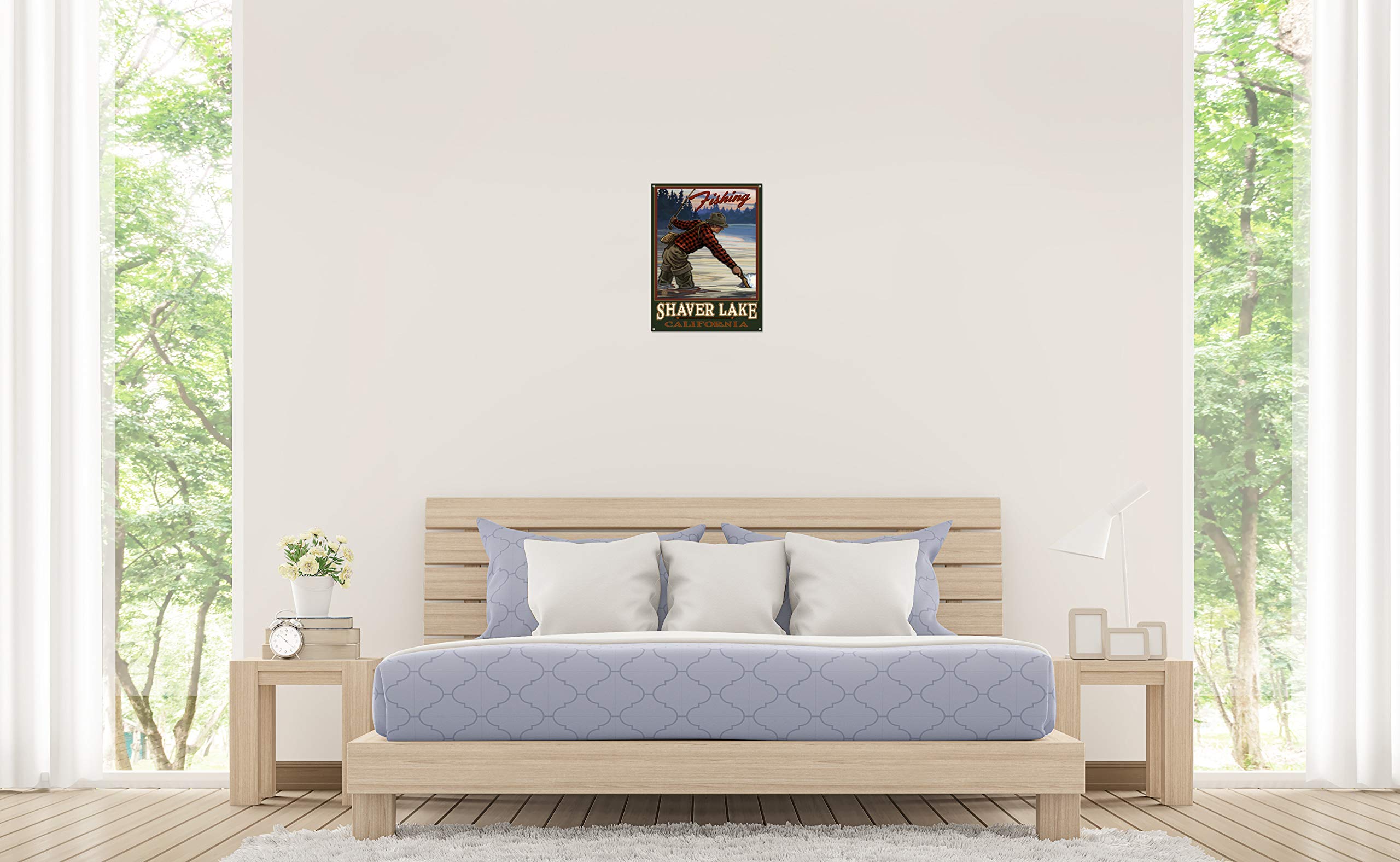 Paul A. Lanquist Shaver Lake California Evening Fly Fisherman Metal Art Print - 8.5x11.5 Inches Travel Artwork - Perfect for Home Decor, Office Wall Art & Fishing Enthusiast Gifts