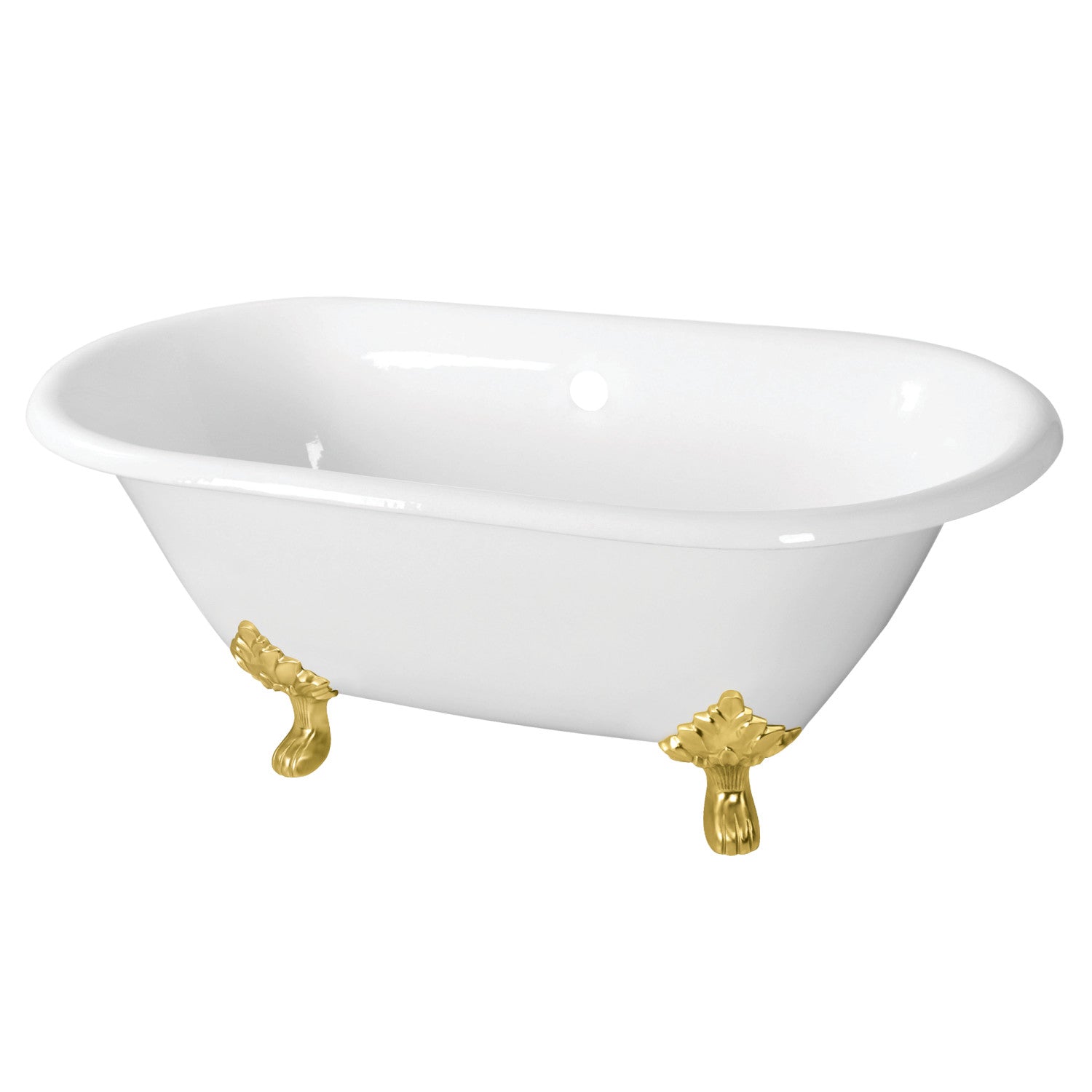 Aqua Eden 60 Inch White Cast Iron Clawfoot Bathtub - Oval Double Ended Freestanding Soaking Tub with Brushed Brass Feet - Perfect for Vintage Bathroom & Luxury Spa Retreats