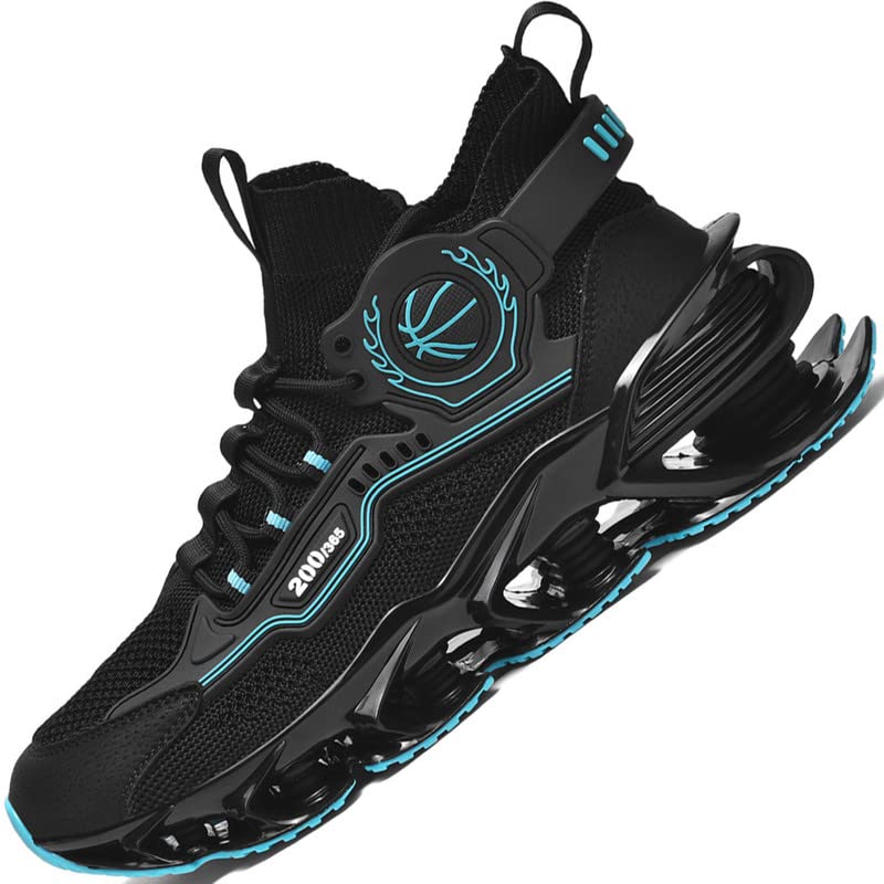 **Men's High-Top Basketball Sneakers - Breathable Athletic Shoes for Running, Tennis & Training - Black/Blue/White - Youth & Adult Sizes - Perfect for Court, Gym & Casual Wear**