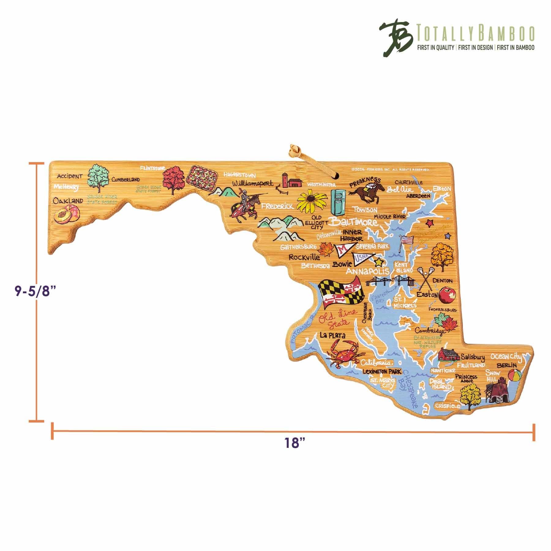 Premium Maryland-Themed Wooden Cutting Board with Fish Kiss™ Artwork - Perfect for Kitchen Prep, Charcuterie Boards & Home Decor Gifts