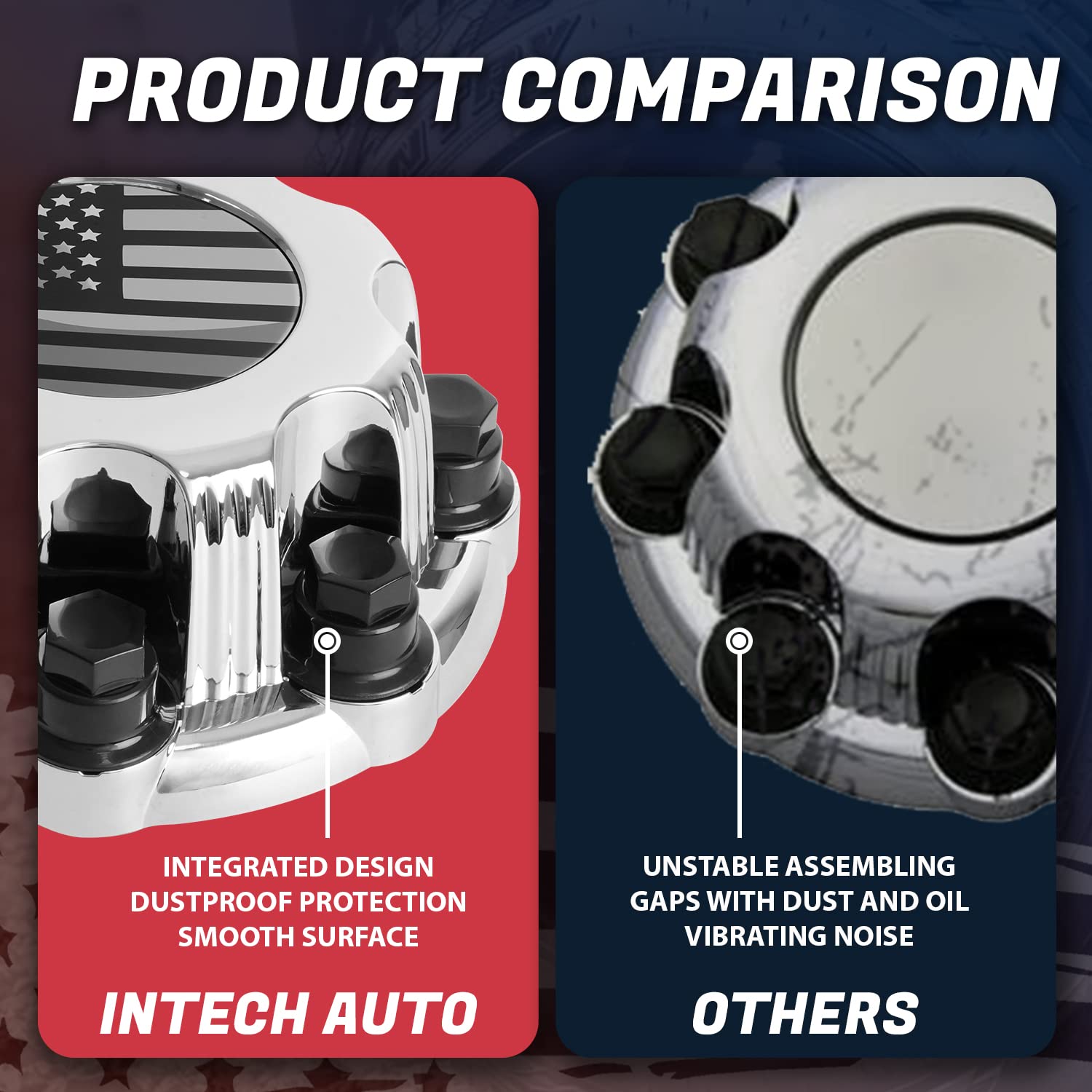 Chevy Chevrolet & GMC 8 Lug Wheel Center Hub Caps - Replacement for OE #15039488 15039489 9597169 9597170 - Set of 4 American Flag Style Hubcaps for Off-Road & Truck Enthusiasts - Perfect for Customizing Pickup Trucks, SUVs & Off-Road Vehicles