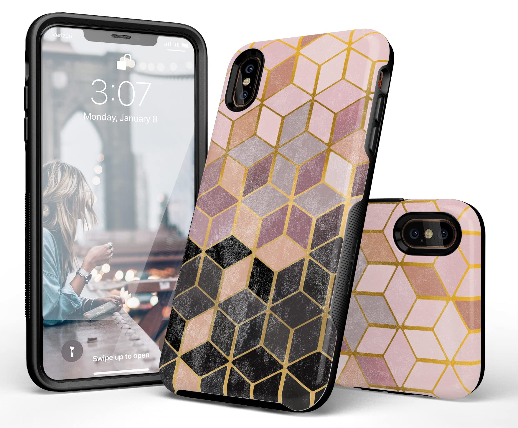 Casely iPhone Xs Max Case - Geo Rose Gold Marble Phone Cover | Slim Protective Shockproof Case for Women & Men | Perfect for Work, Travel & Everyday Use
