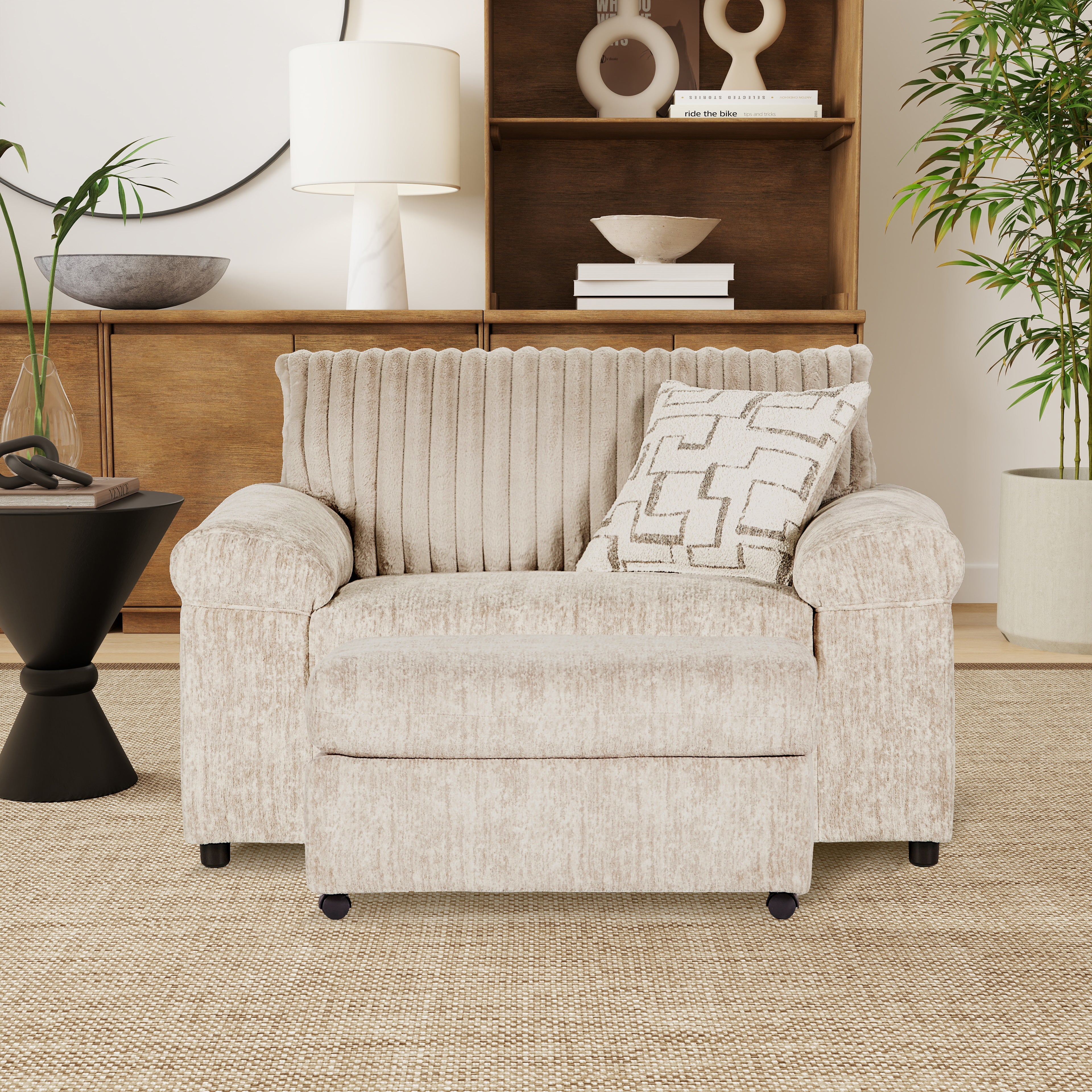 Roundhill Furniture Nason Wide Wale Corduroy Cuddle Chair and Ottoman Set - Plush Comfort for Living Room, Bedroom & Reading Nook