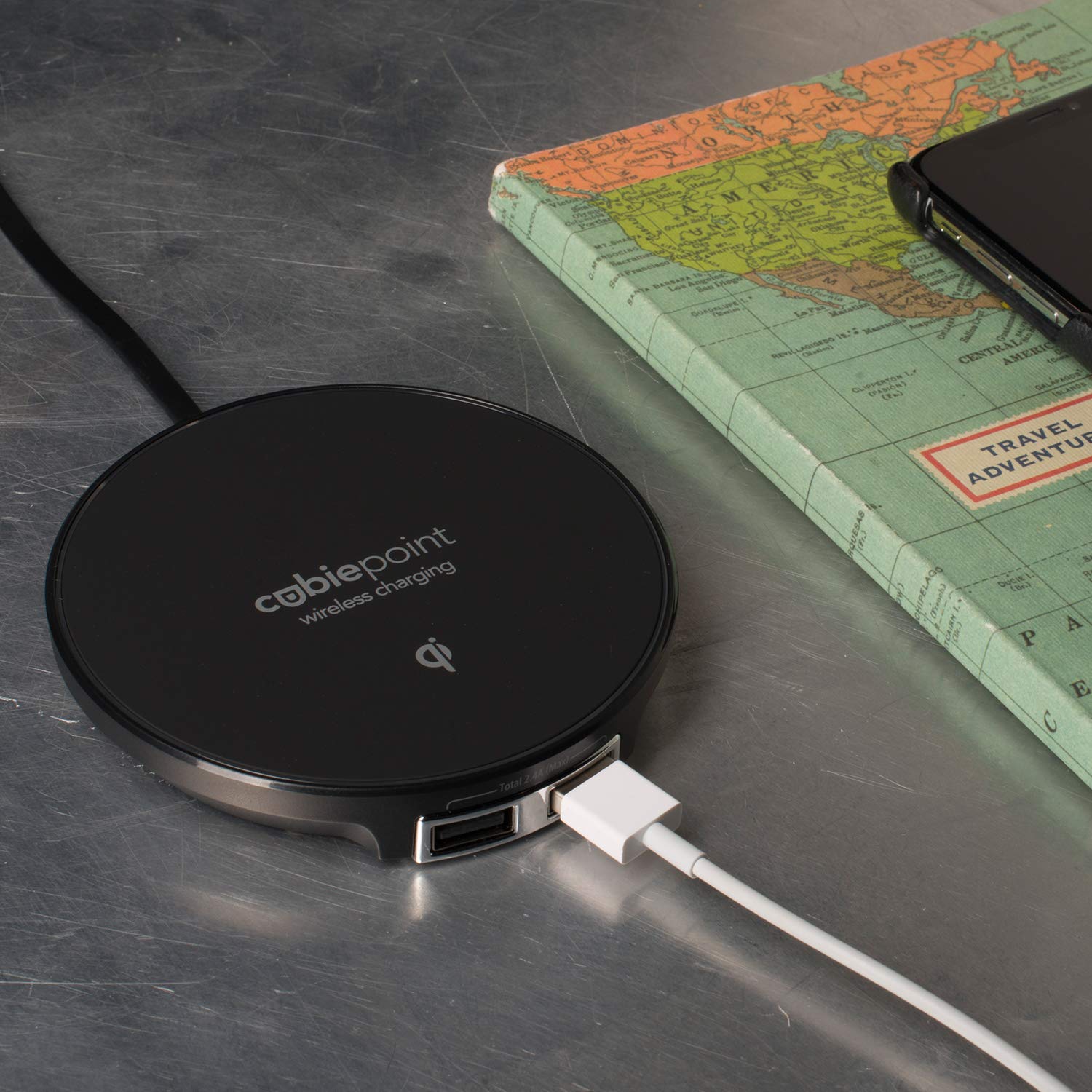 Brandstand CubiePoint 10W Fast Wireless Charger with Qi Certification & Dual USB Ports - Perfect for iPhone, Samsung, AirPods Charging at Home, Office or Car